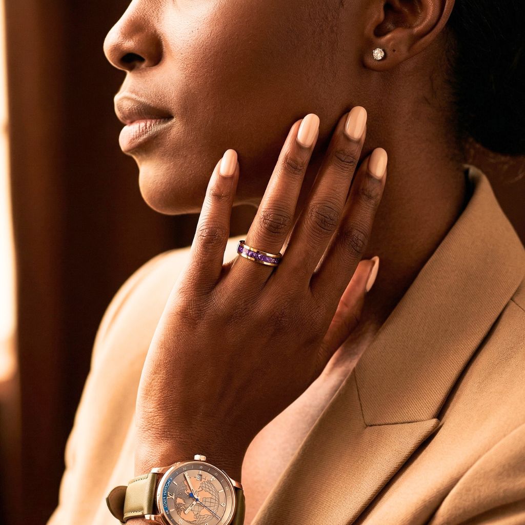 Tungsten 4mm Gold Ring with Amethyst Inlay - Tungsten Titans