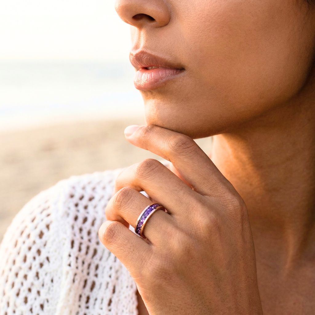 Tungsten 4mm Rose Gold Ring with Amethyst Inlay - Tungsten Titans