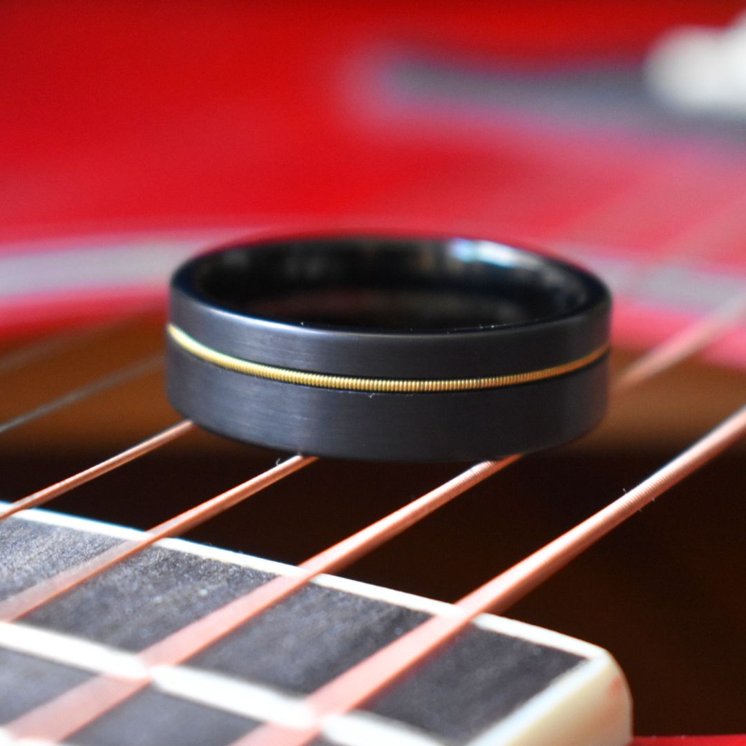 Guitar String 8mm Black Tungsten Ring - Tungsten Titans