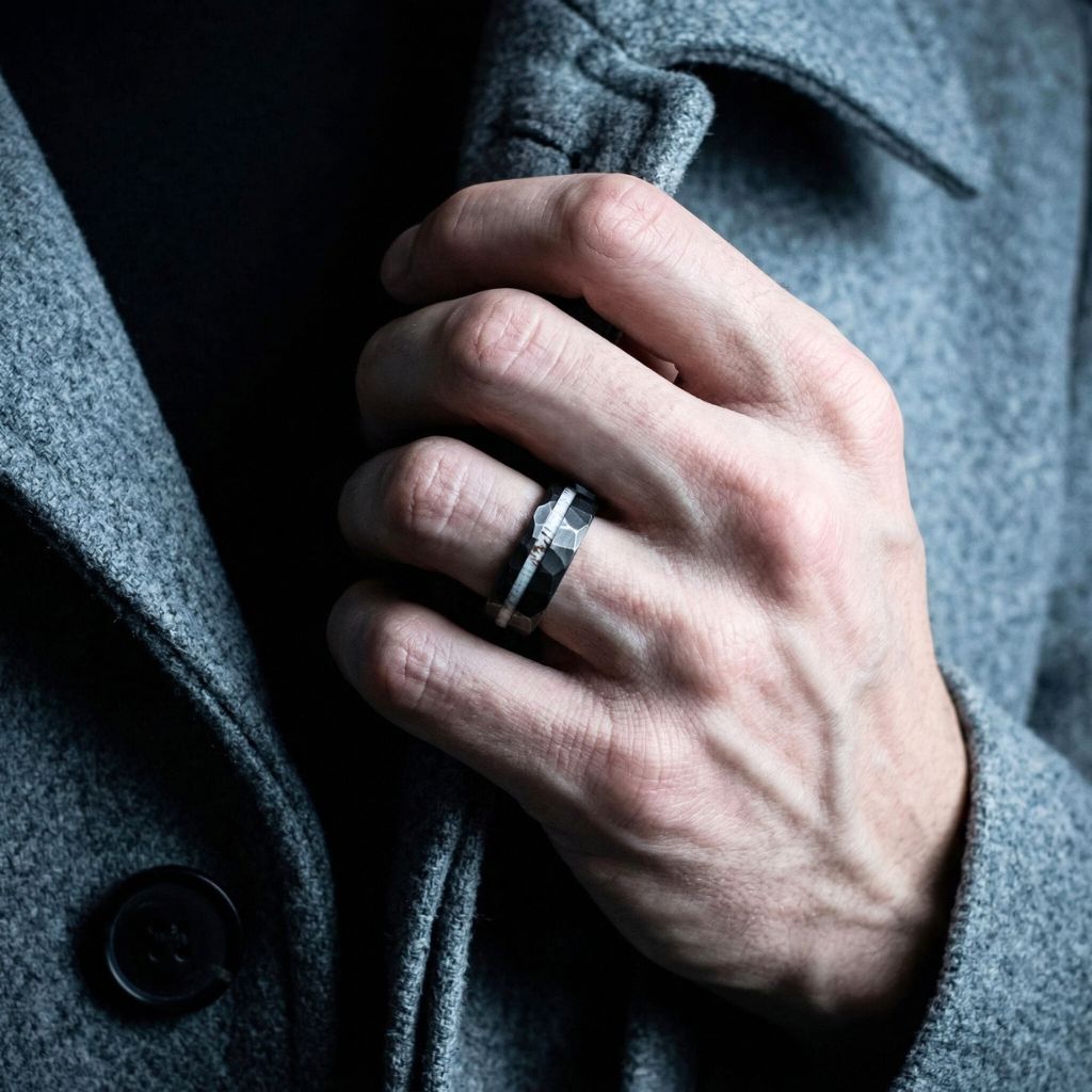 Tungsten 8mm Ring Distressed Black with Deer Antler Inlay - Tungsten Titans