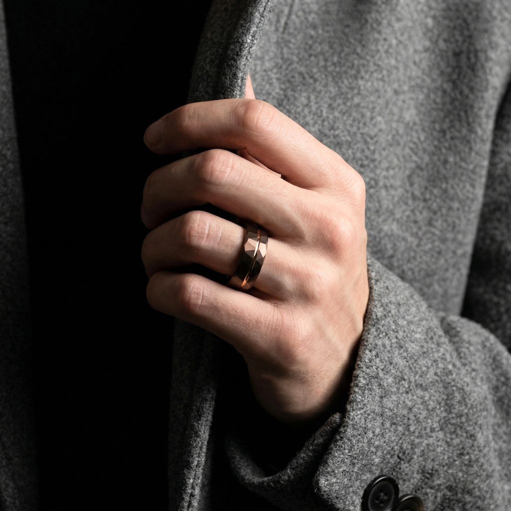 Hammered 8mm Chocolate Tungsten Ring with Rose Gold Accent - Tungsten Titans