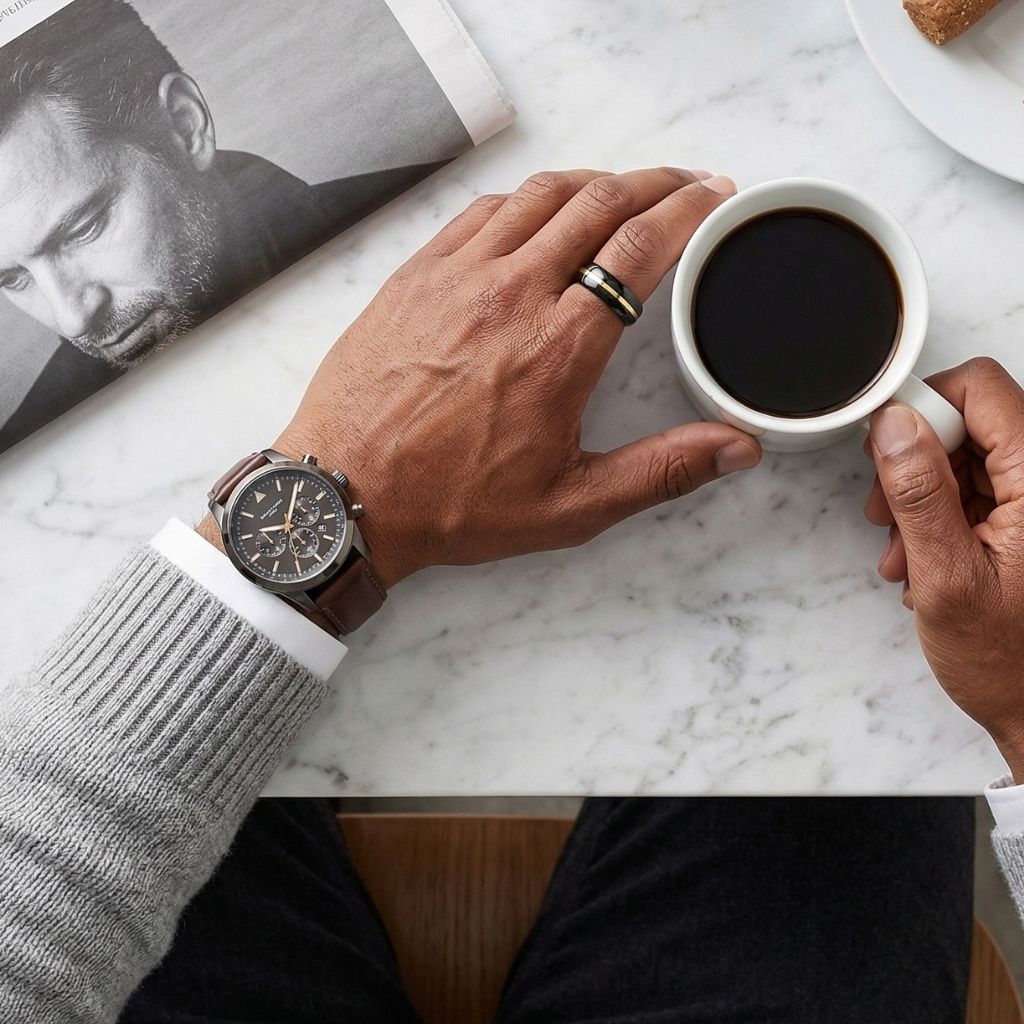 Tungsten 6mm Ring Black with Gold Center Stripe - Tungsten Titans