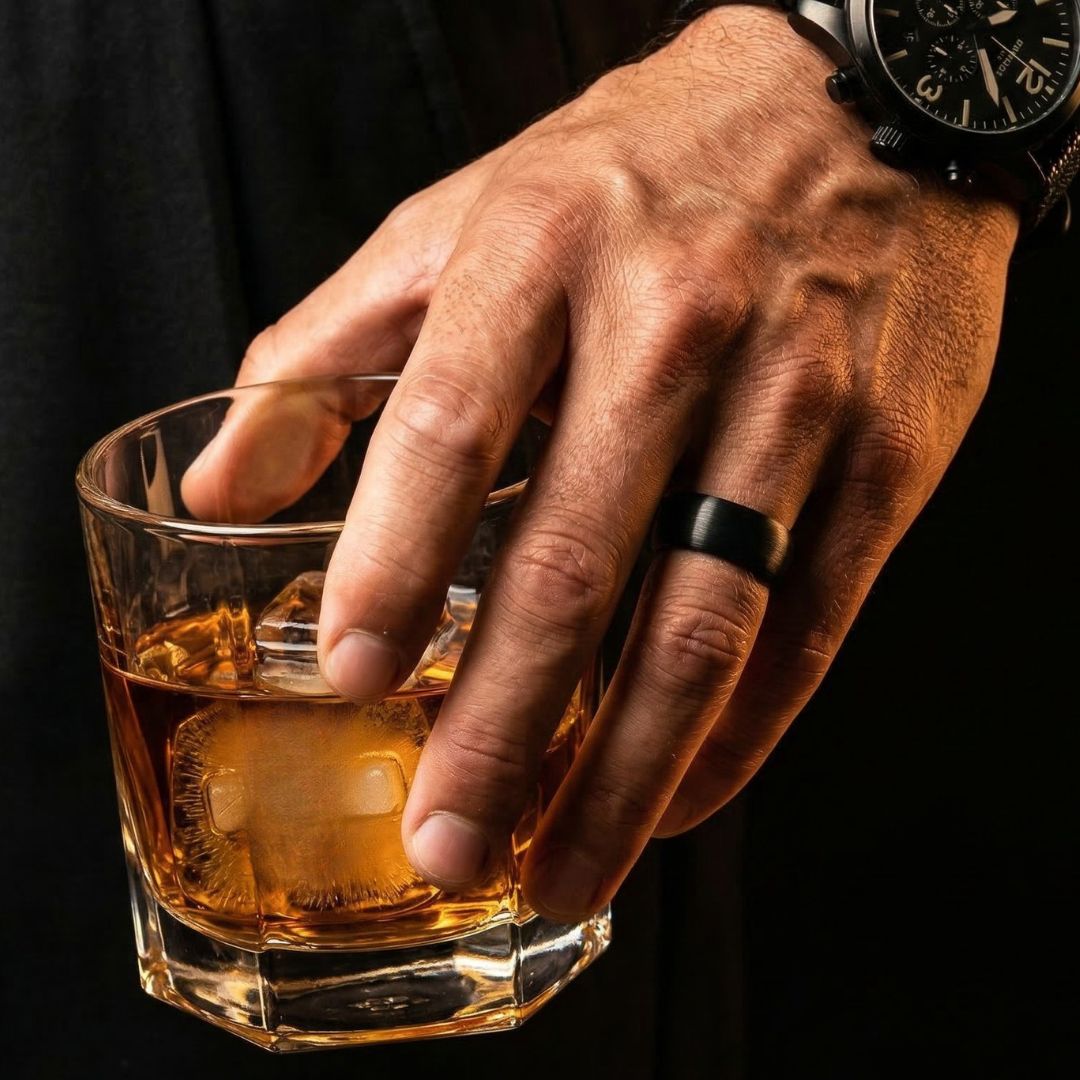 Black Brushed 8mm Tungsten Ring with Gold Inner Band - Tungsten Titans