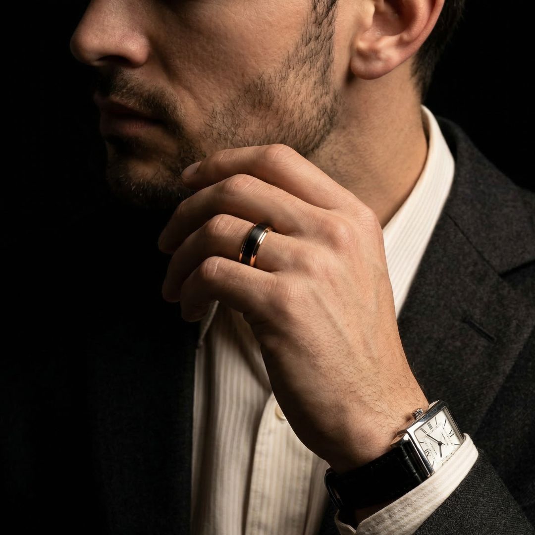 Tungsten Ring Black with Rose Gold Edges and band - Tungsten Titans