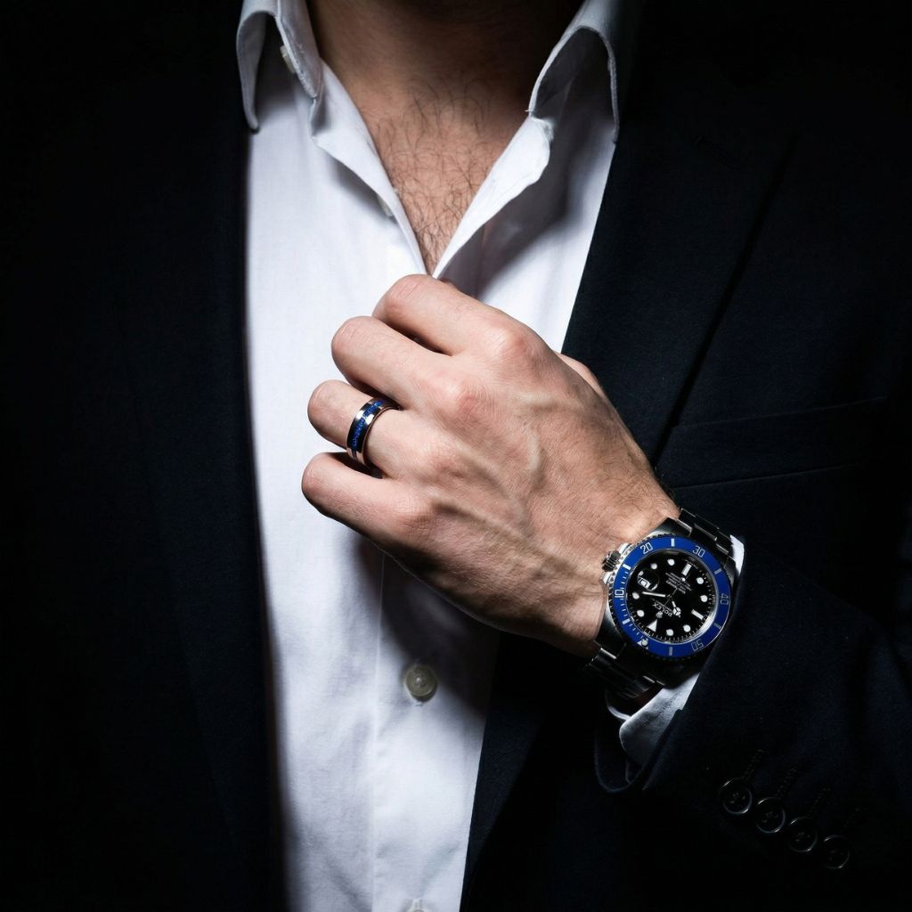 Tungsten 6mm Ring Blue Sapphire German Glass Wedding Band - Tungsten Titans