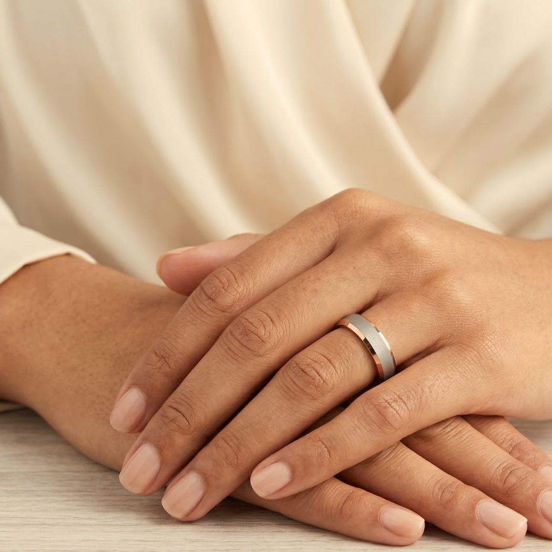 Tungsten 5mm Ring Sandblasted Silver with High Polished Rose Gold Edges - Tungsten Titans