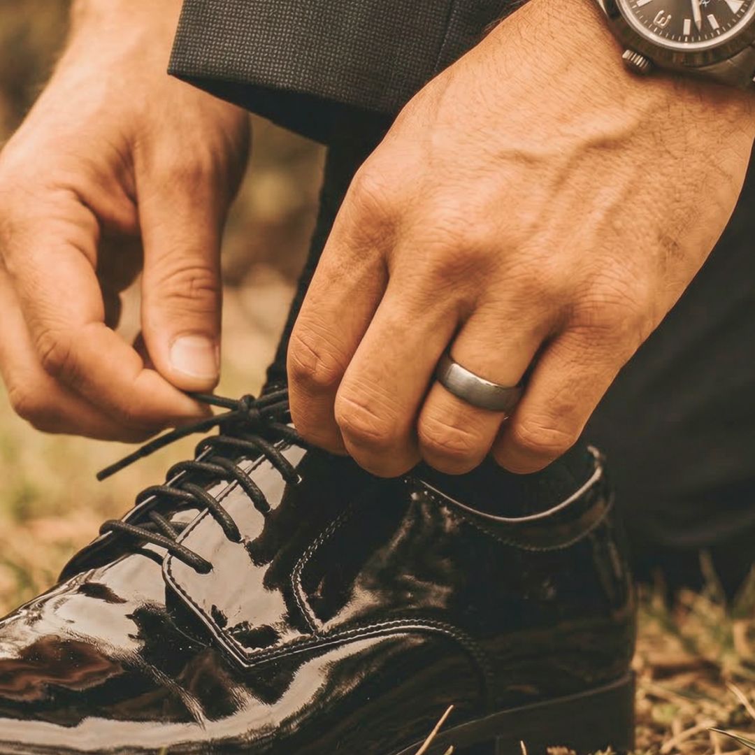 Tungsten 6mm Ring Brushed Silver with Black Comfort fit band - Tungsten Titans