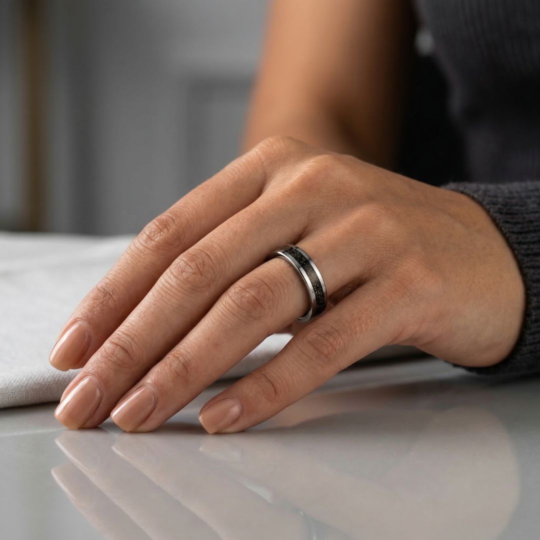 Tungsten Ring Black Druzy Quartz Wedding Band - Tungsten Titans