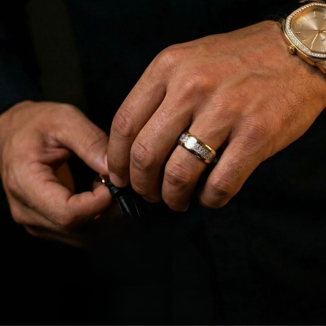 Tungsten 8mm Ring Gold with Meteorite - Tungsten Titans