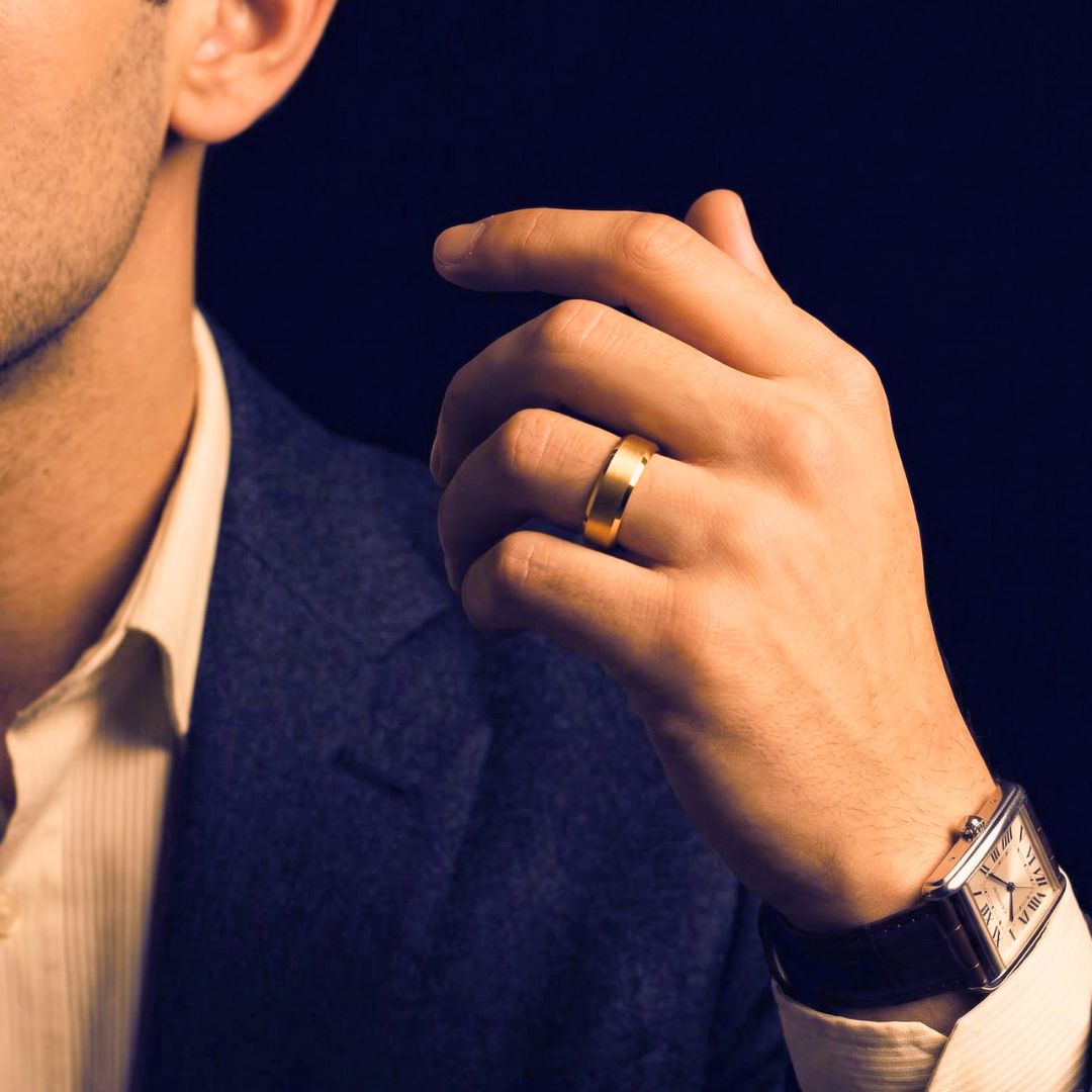 Tungsten 6mm Ring Brushed Gold with Beveled Edges and Comfort fit band - Tungsten Titans