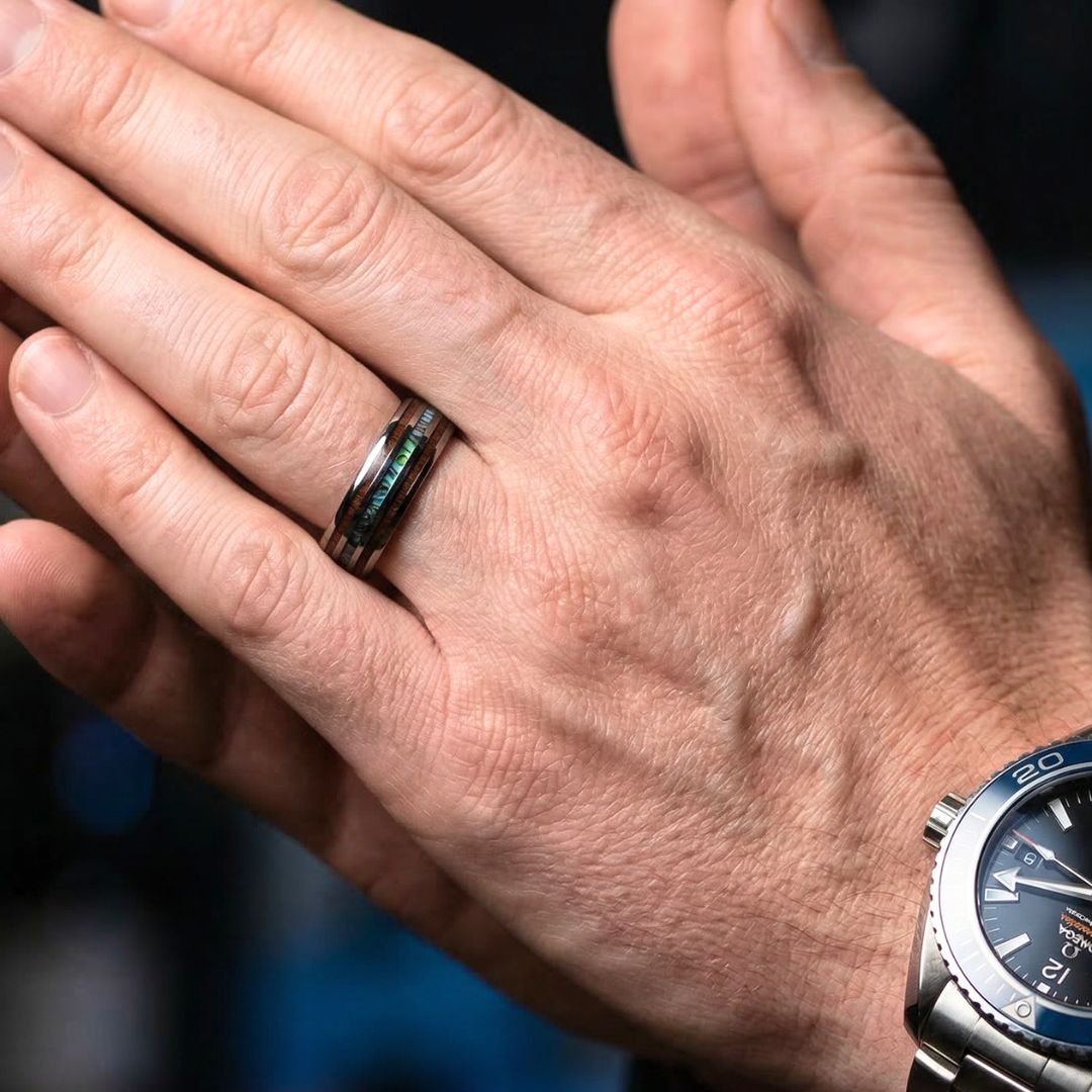 Tungsten 6mm Ring with Koa Wood and Shell Inlay - Tungsten Titans