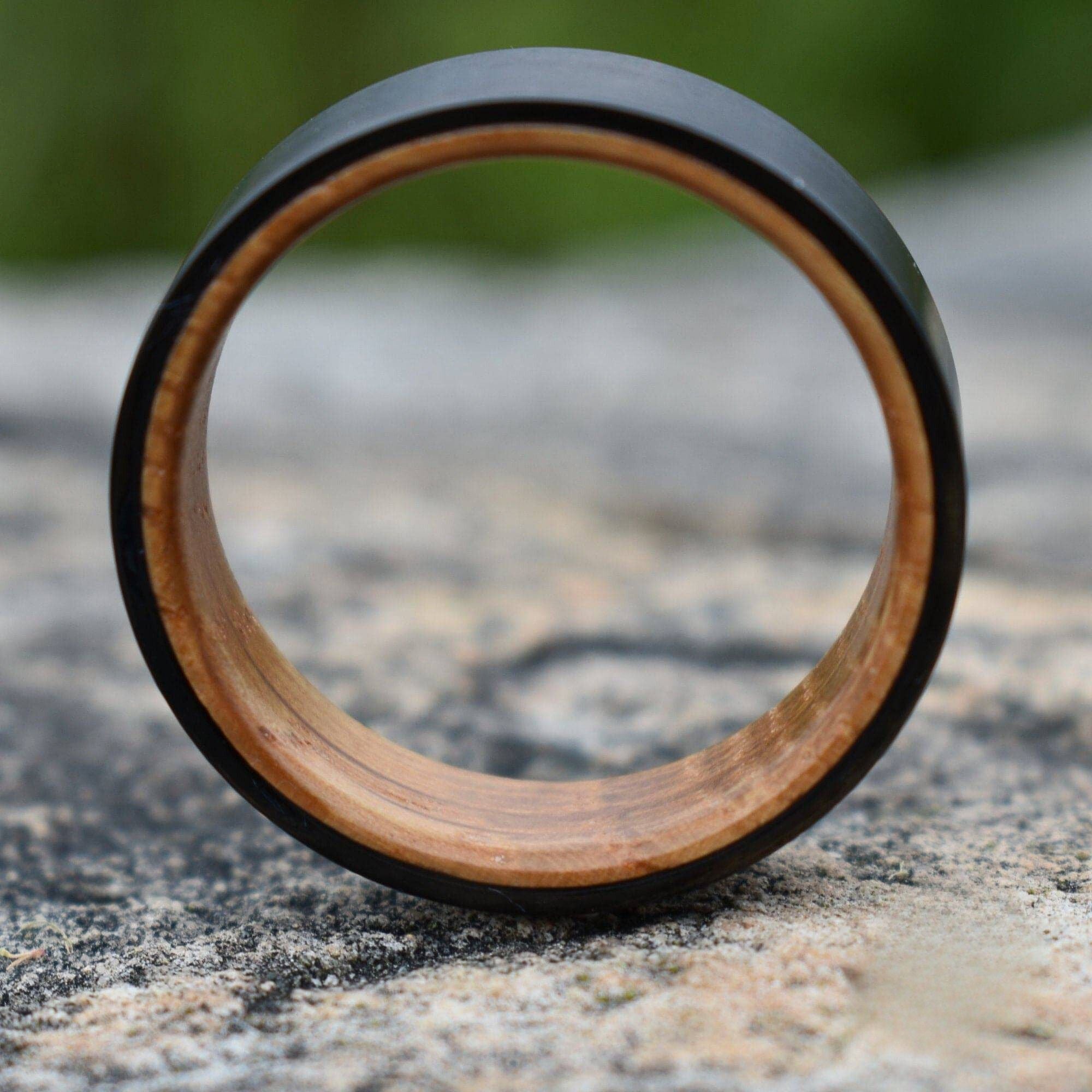 Black 8mm Tungsten with Whiskey Barrel Inner Band - Tungsten Titans