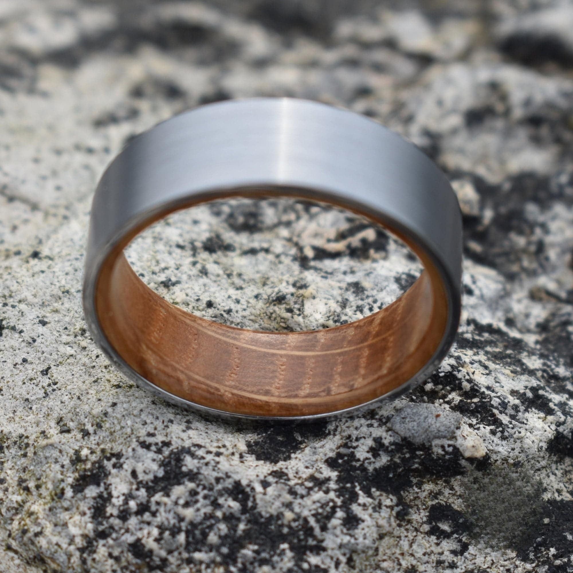 Silver Tungsten 8mm Ring with Whiskey Barrel Inner Band - Tungsten Titans