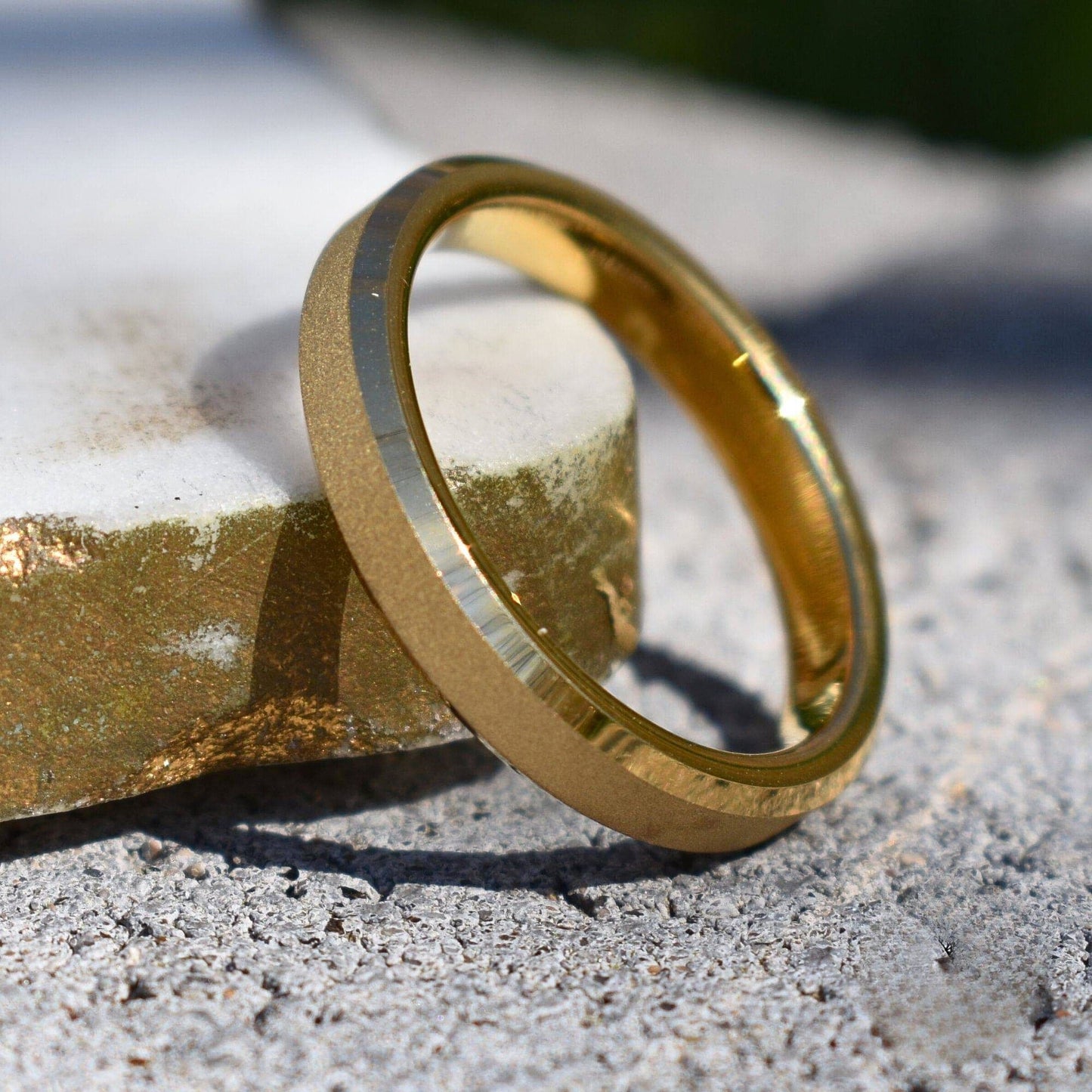 Tungsten 4mm Ring Gold Sandblasted Wedding Band - Tungsten Titans