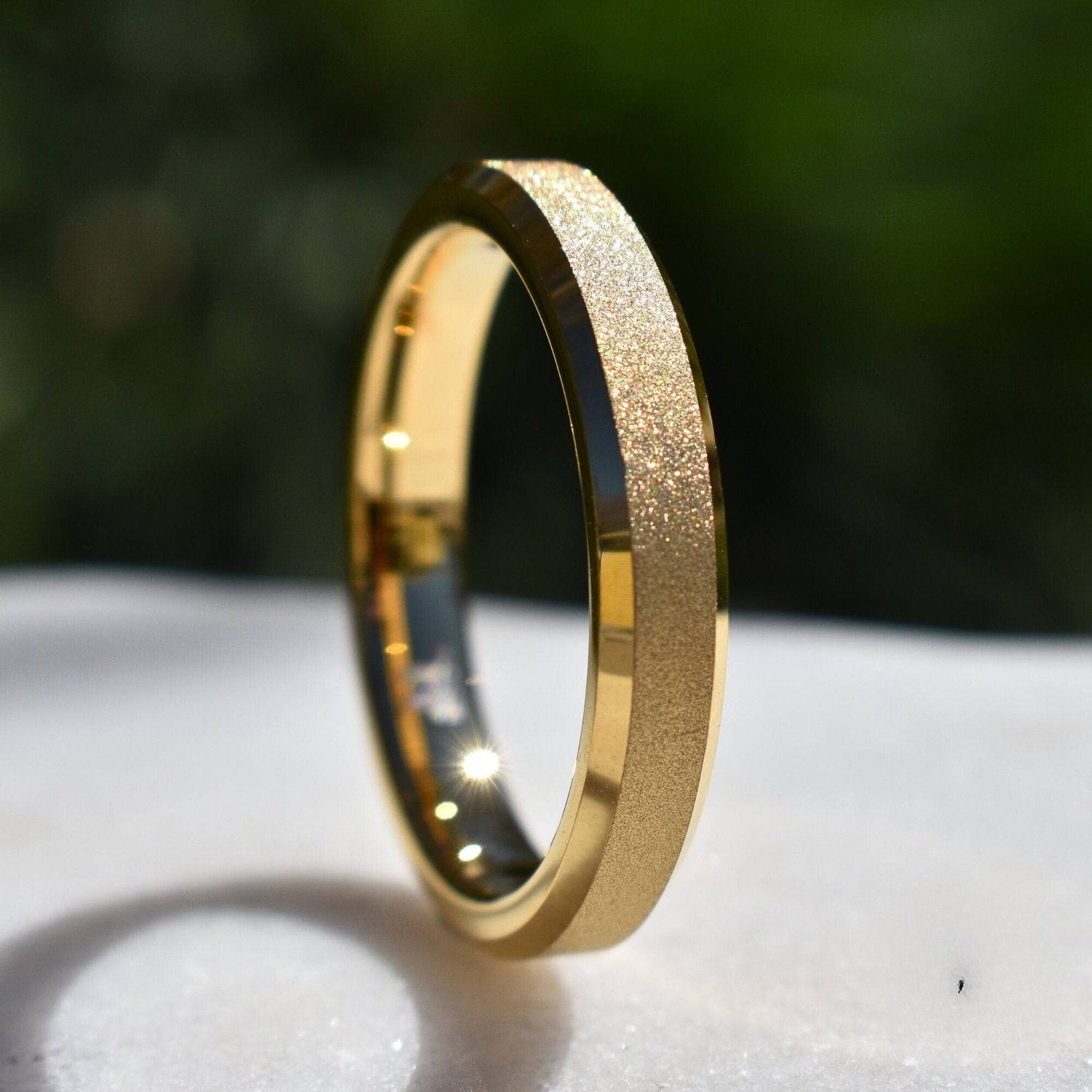 Tungsten 4mm Ring Gold Sandblasted Wedding Band - Tungsten Titans