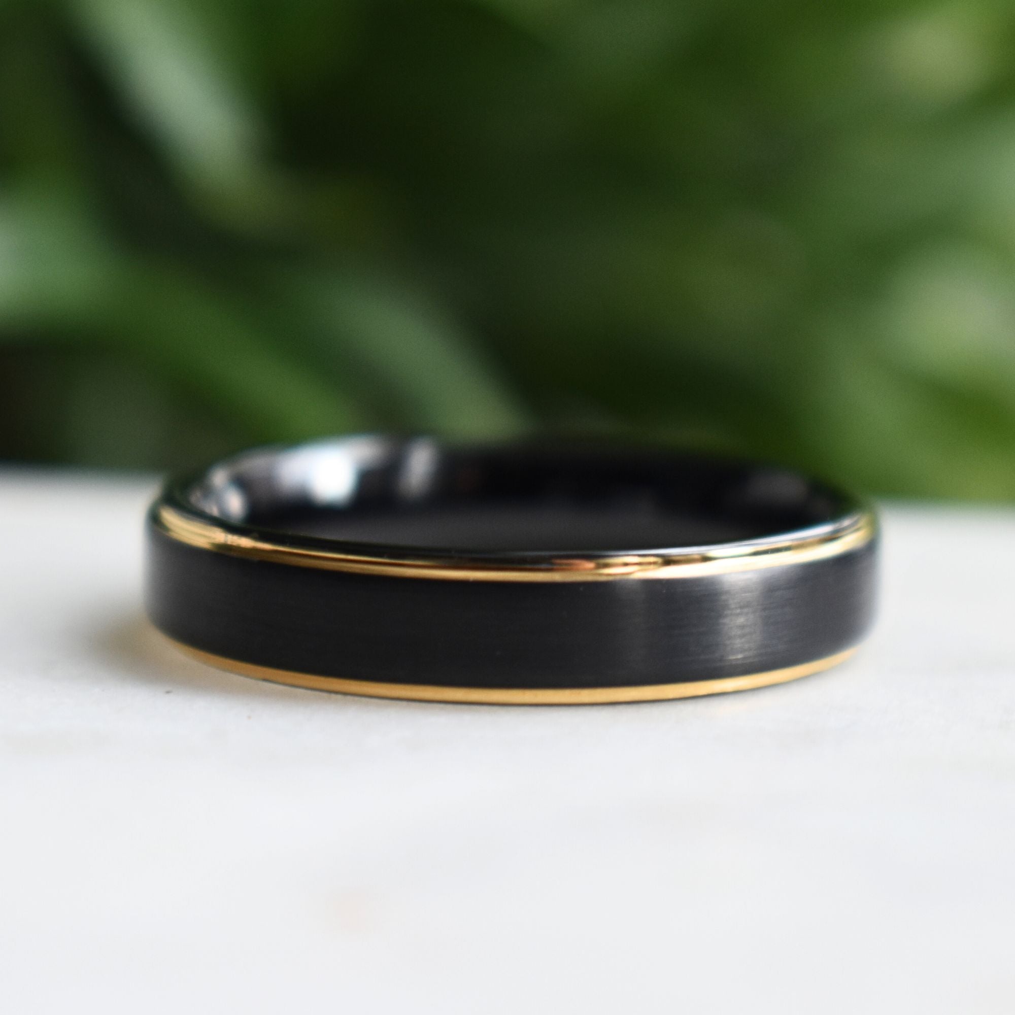 Black 5mm Tungsten Ring with Gold Bevelled Edges - Tungsten Titans