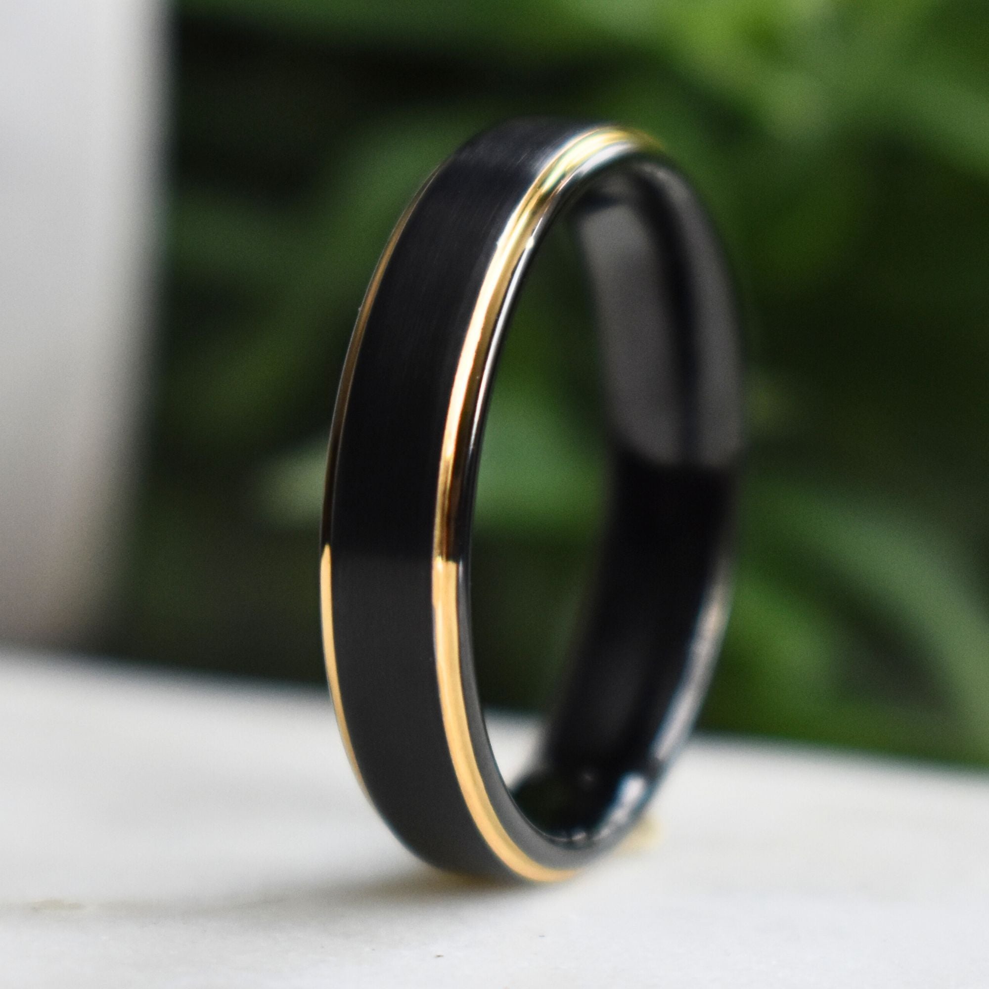 Black 5mm Tungsten Ring with Gold Bevelled Edges - Tungsten Titans