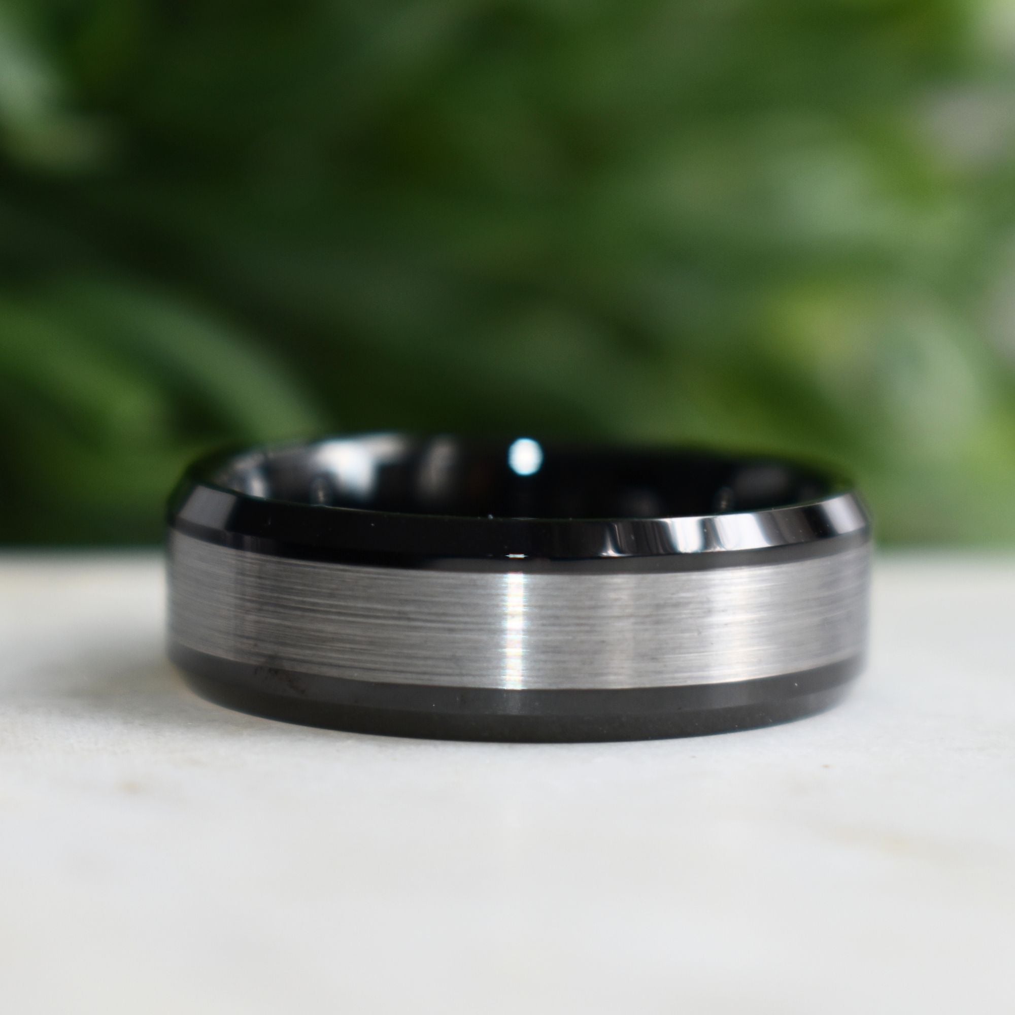 Tungsten 8mm Ring Black with Brushed Silver Center - Tungsten Titans