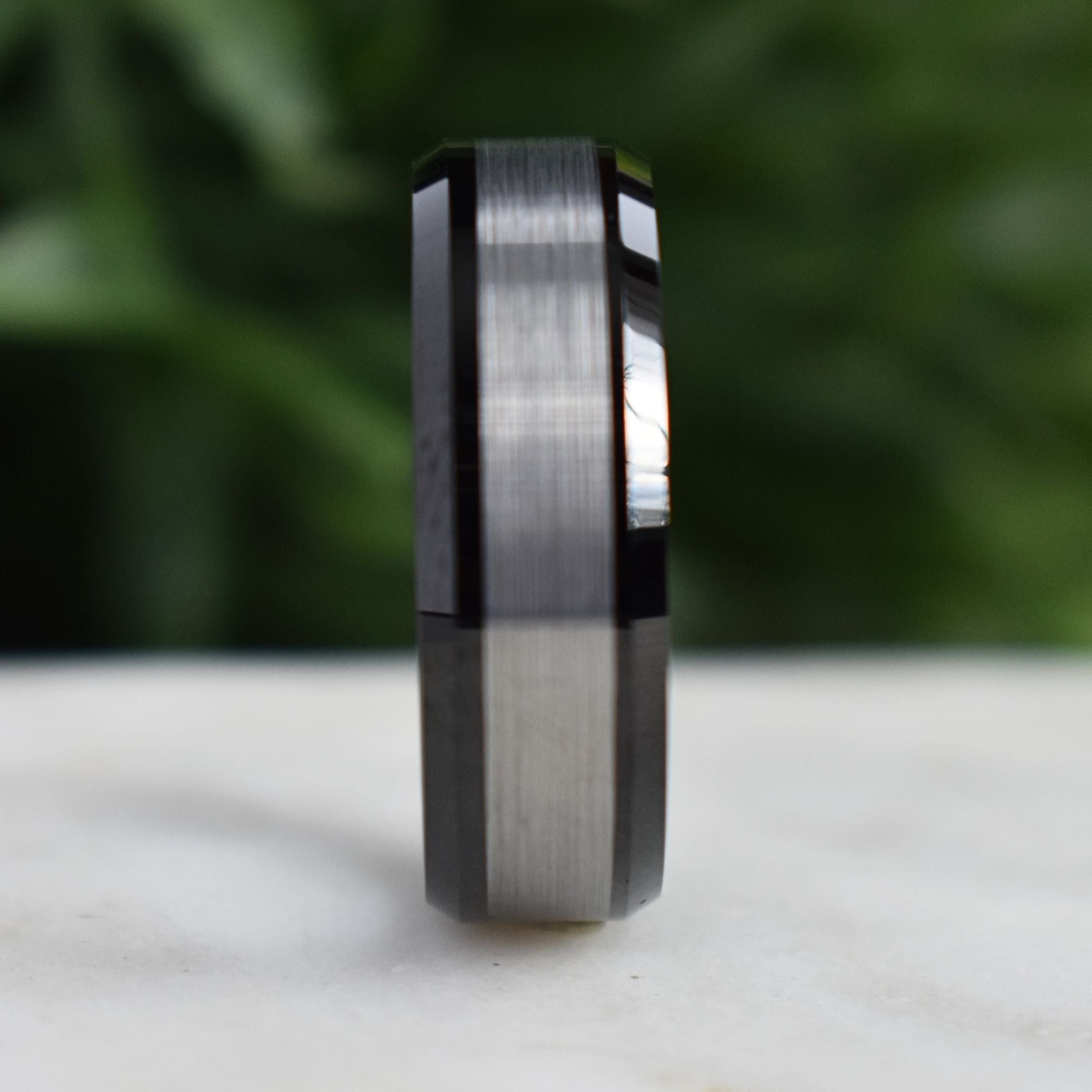 Tungsten 8mm Ring Black with Brushed Silver Center - Tungsten Titans