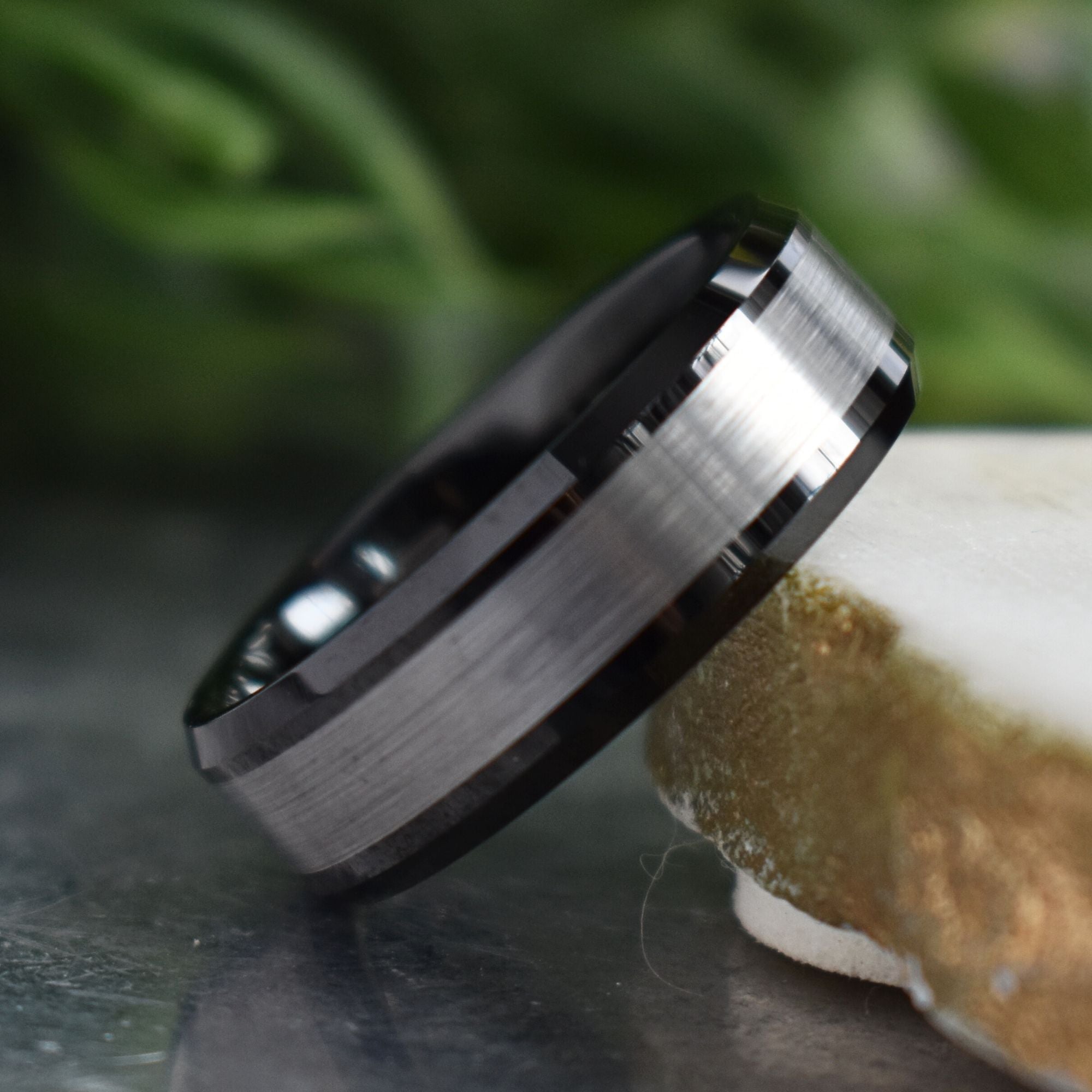 Tungsten 8mm Ring Black with Brushed Silver Center - Tungsten Titans