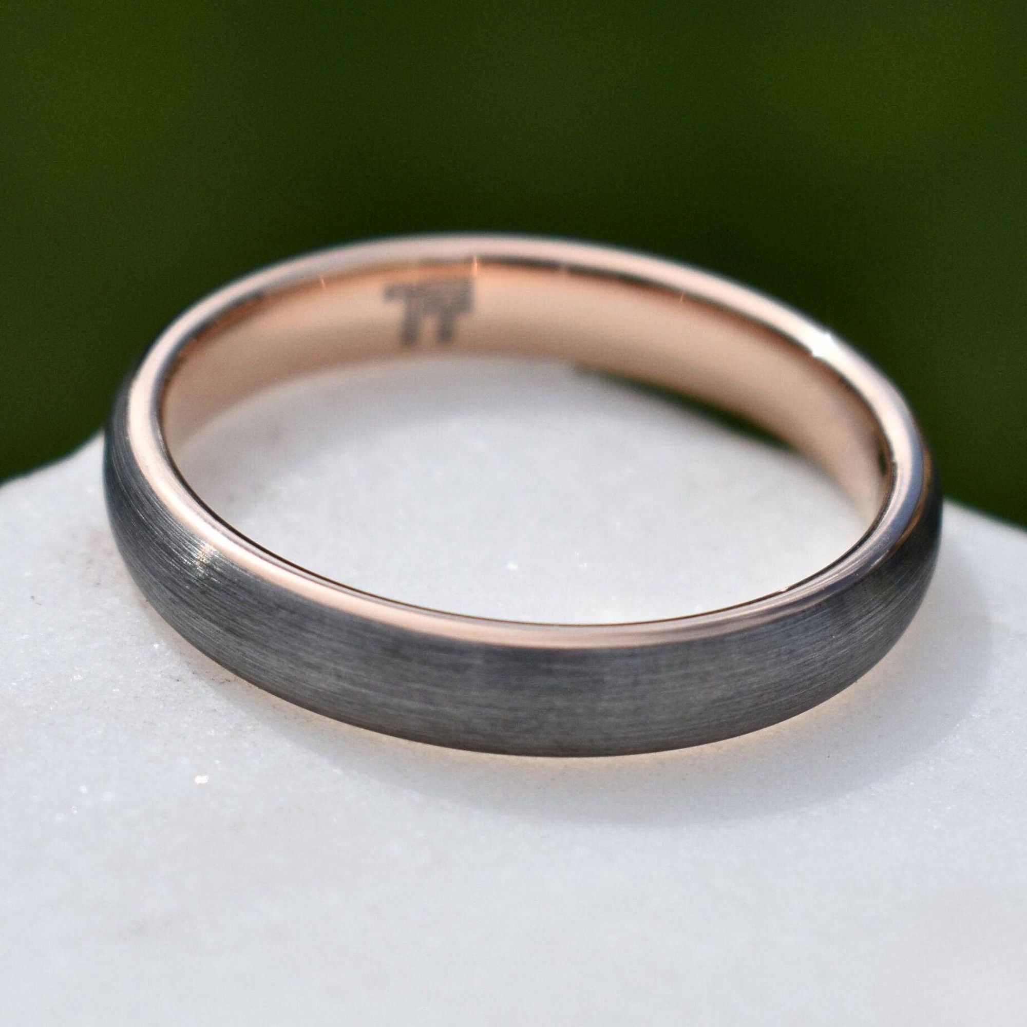 Tungsten Ring 4mm Brushed Silver with Rose Gold Comfort fit band - Tungsten Titans
