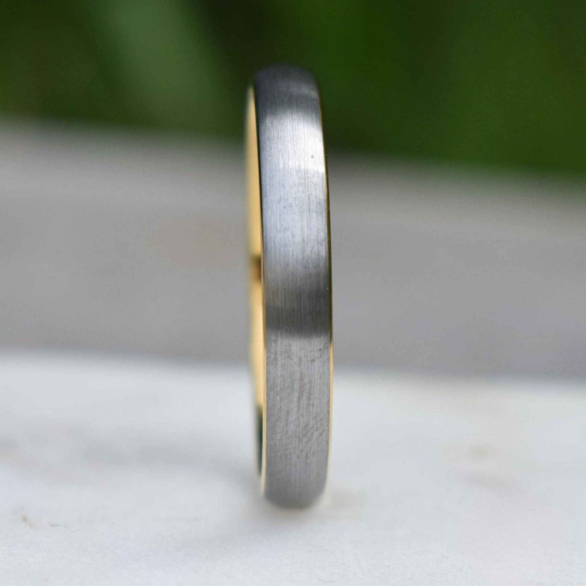 Tungsten Ring 4mm Brushed Silver with Yellow Gold Comfort fit band - Tungsten Titans