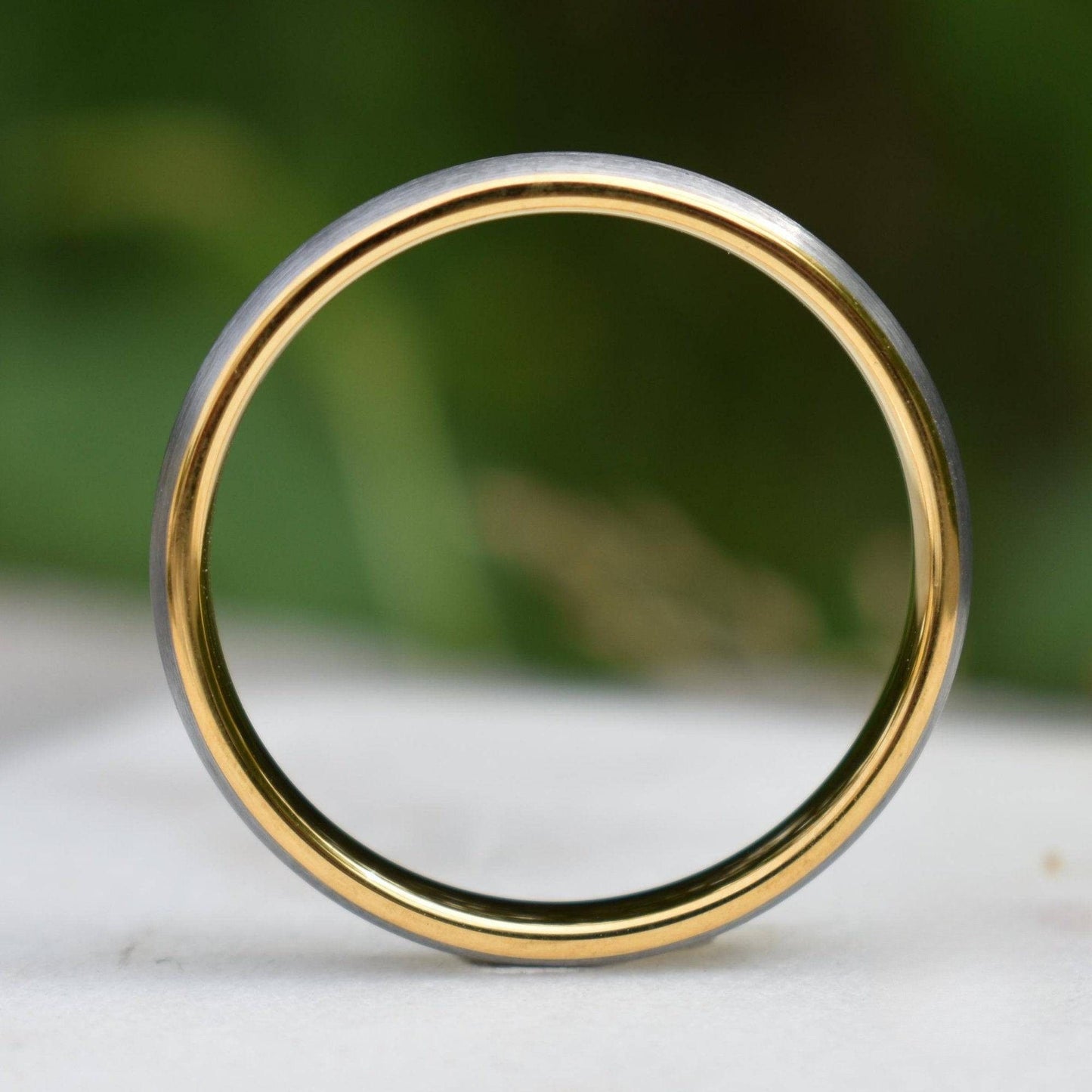 Tungsten Ring 4mm Brushed Silver with Yellow Gold Comfort fit band - Tungsten Titans