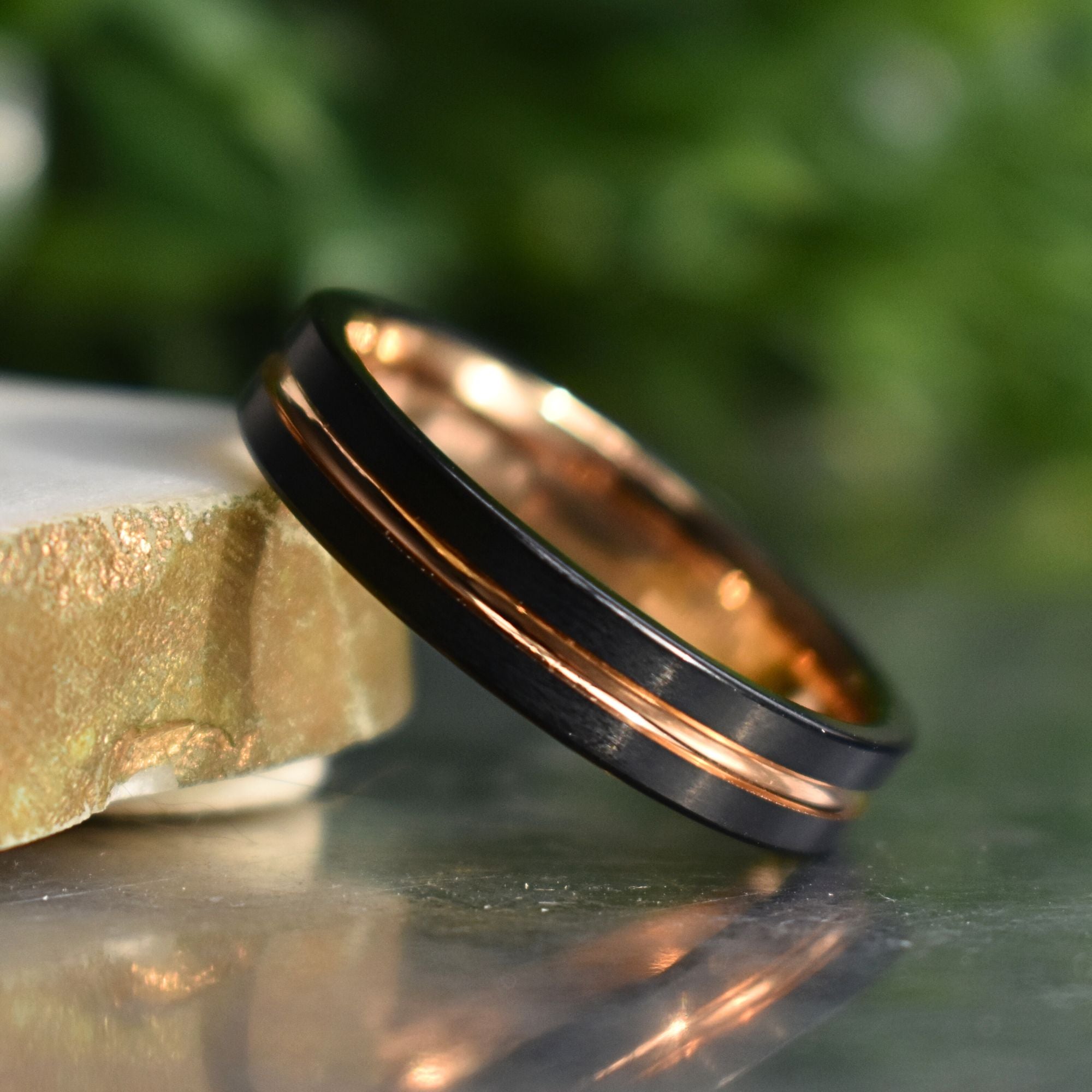 Black Tungsten 5mm Ring with Rose Gold Center - Tungsten Titans