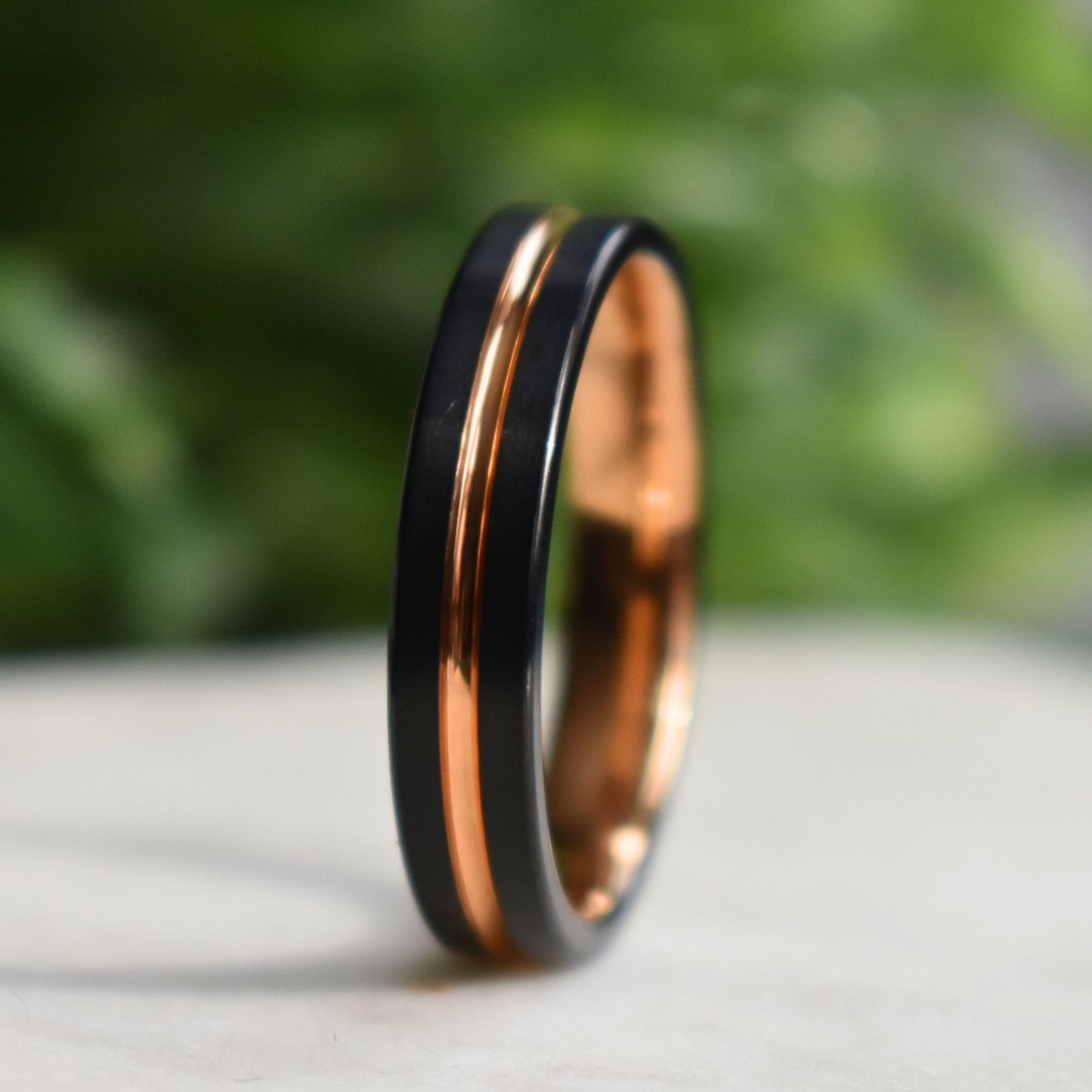 Black Tungsten 5mm Ring with Rose Gold Center - Tungsten Titans