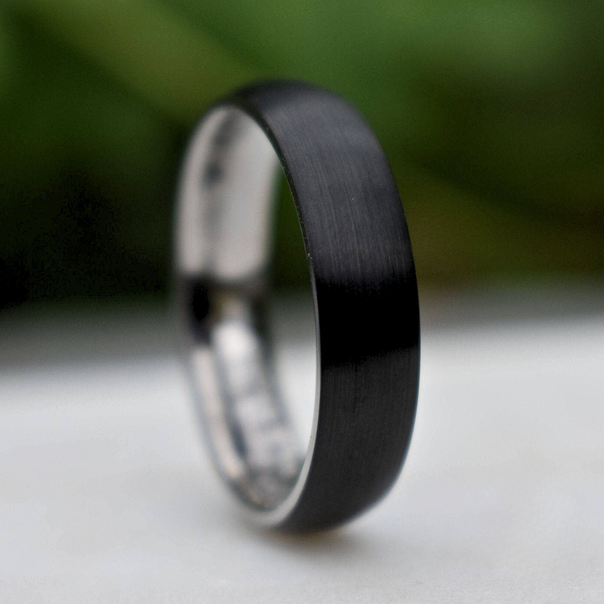 Black Brushed Tungsten 6mm Ring with Silver band - Tungsten Titans