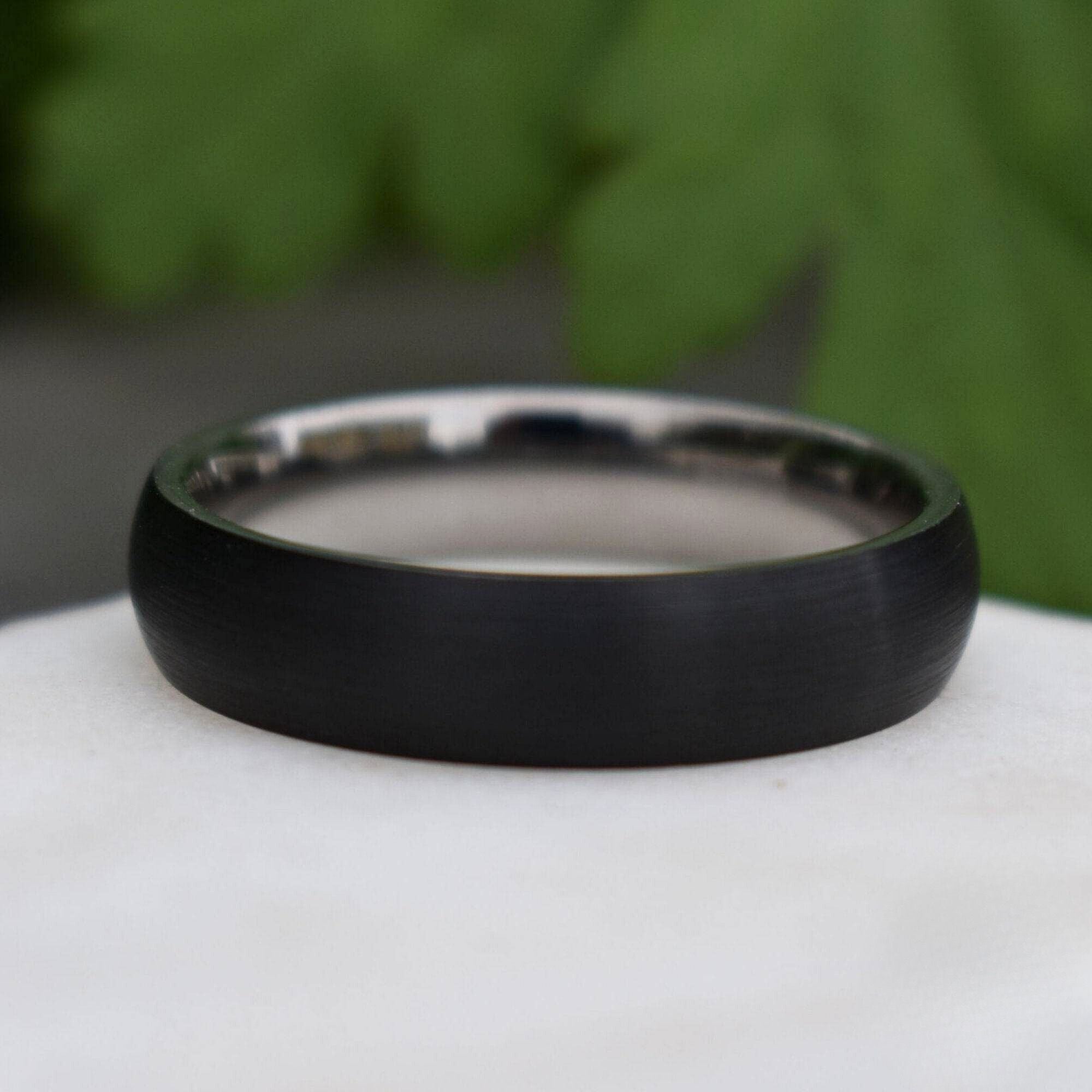 Black Brushed Tungsten 6mm Ring with Silver band - Tungsten Titans