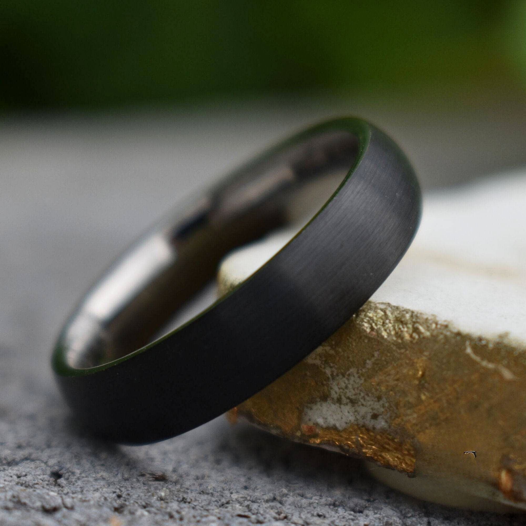 Black Brushed Tungsten 6mm Ring with Silver band - Tungsten Titans