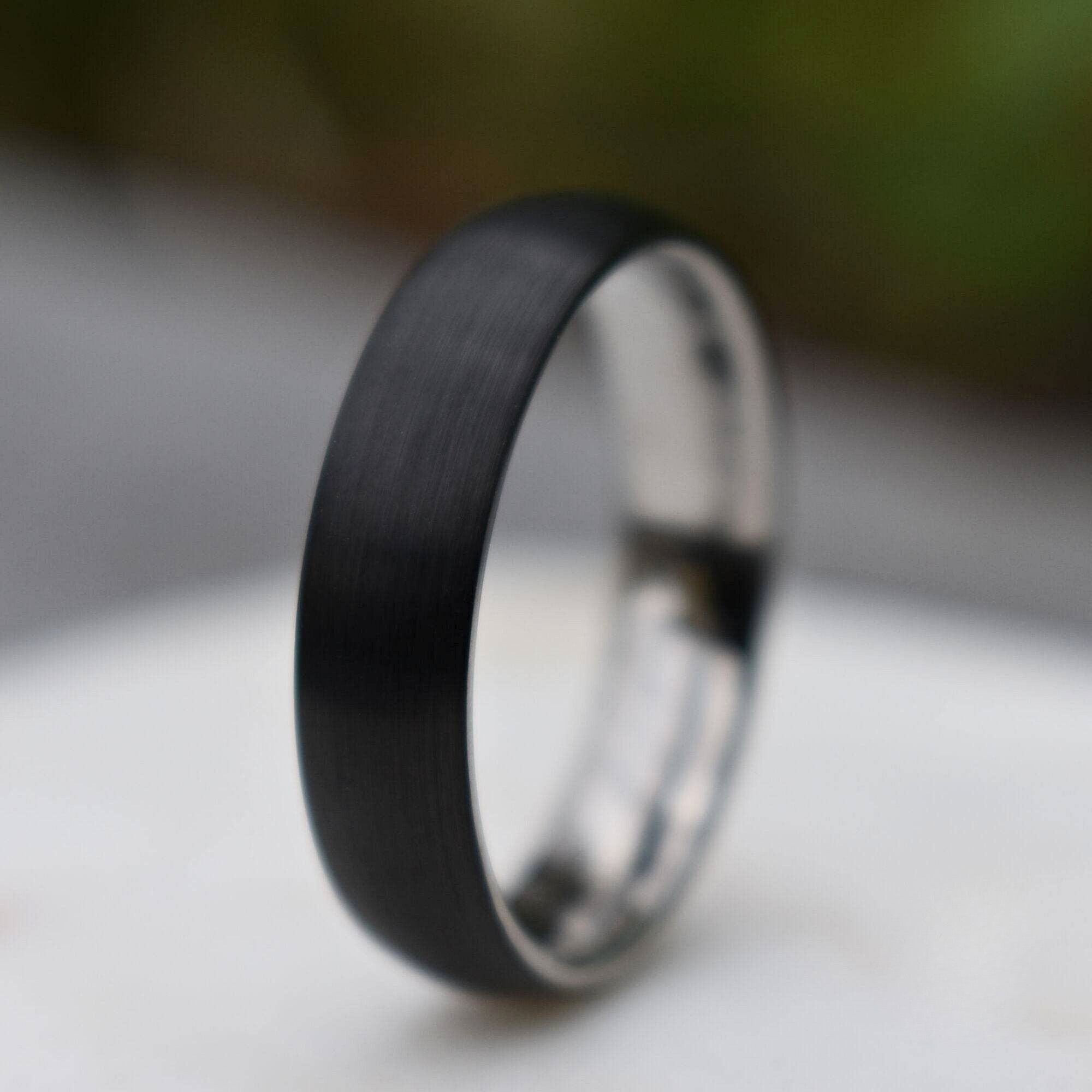 Black Brushed Tungsten 6mm Ring with Silver band - Tungsten Titans