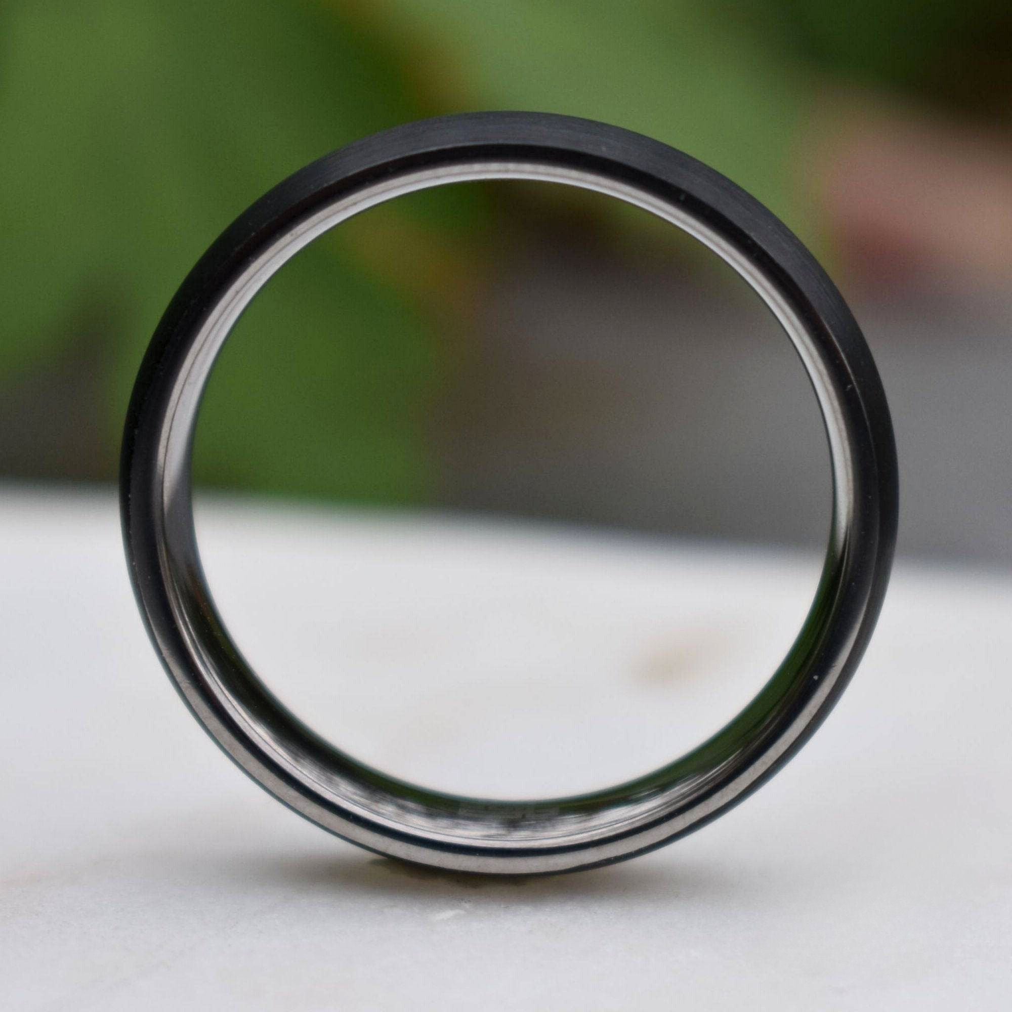 Black Brushed Tungsten 6mm Ring with Silver band - Tungsten Titans