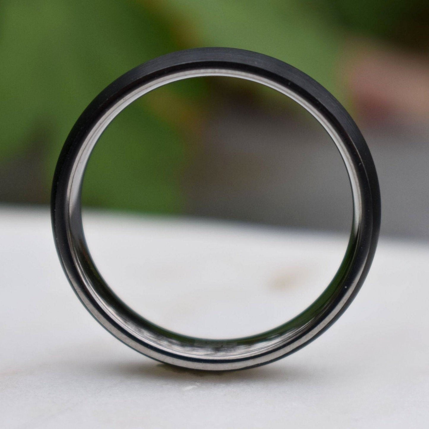 Black Brushed Tungsten 6mm Ring with Silver band - Tungsten Titans