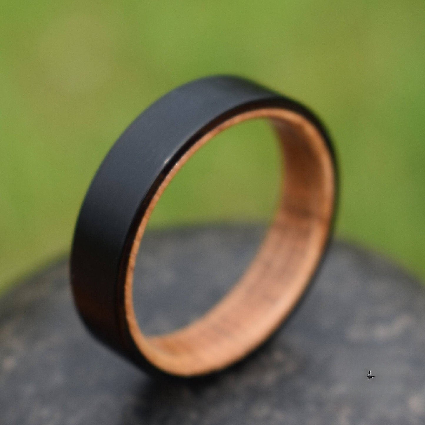 Black 6mm Tungsten with Whiskey Barrel Inner Band - Tungsten Titans