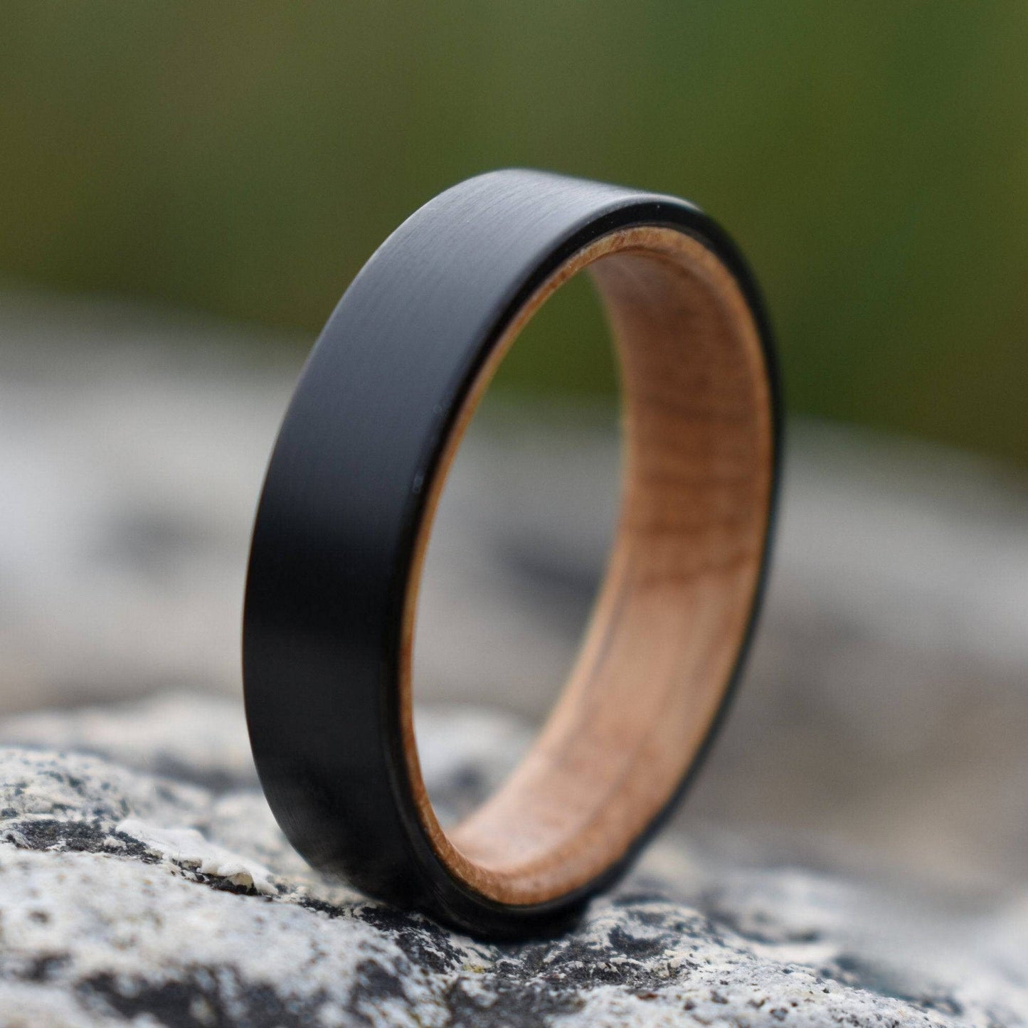 Black 6mm Tungsten with Whiskey Barrel Inner Band - Tungsten Titans