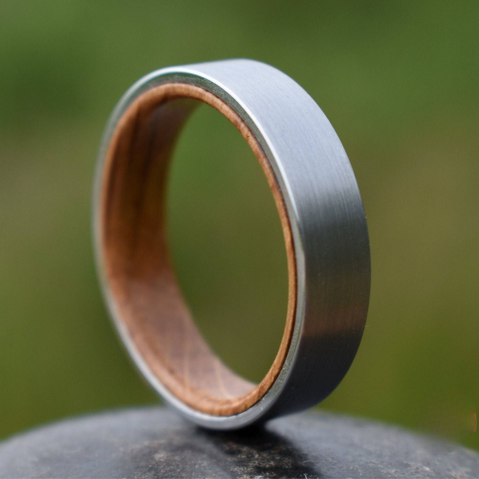 Silver Tungsten 6mm Ring with Whiskey Barrel Inner Band - Tungsten Titans