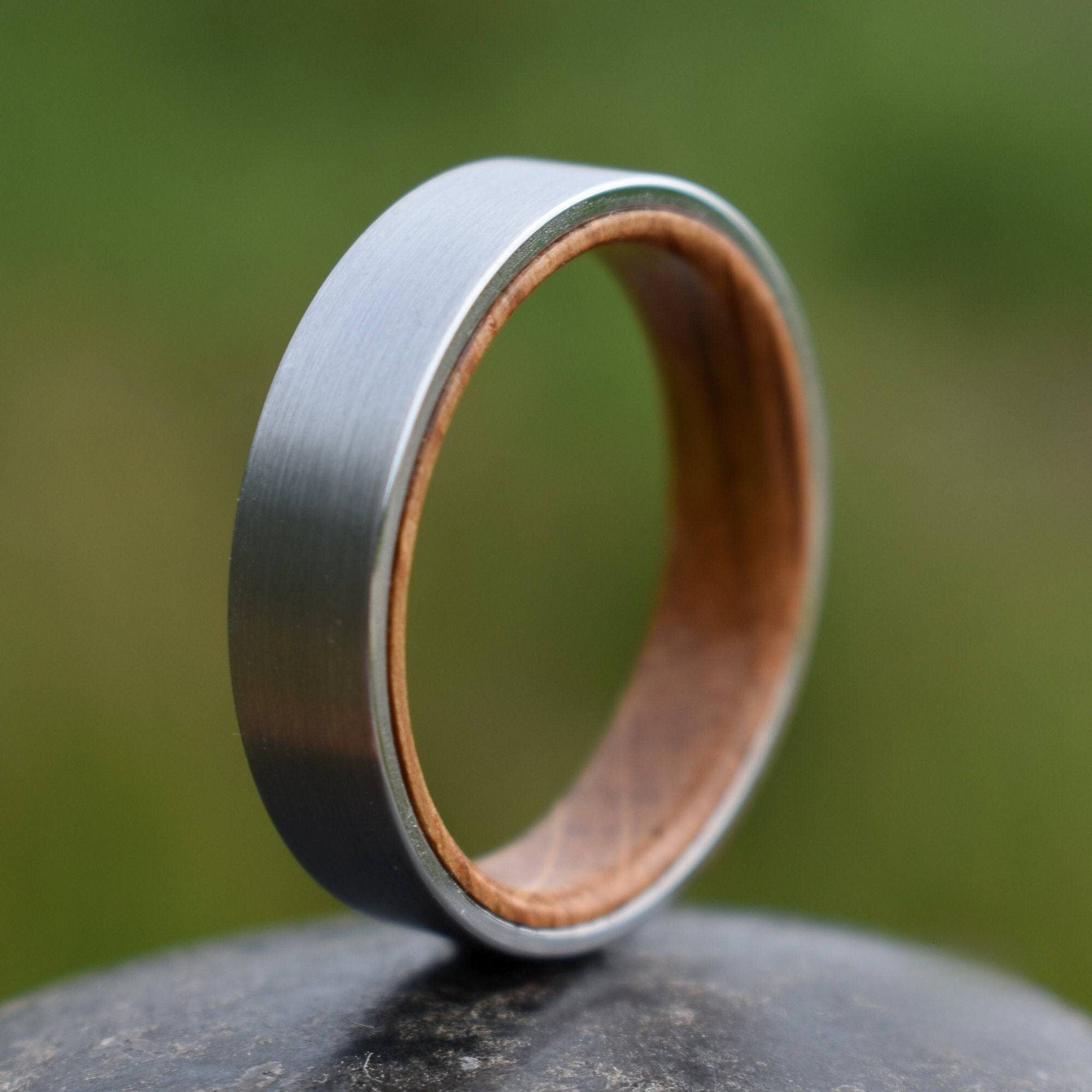 Silver Tungsten 6mm Ring with Whiskey Barrel Inner Band - Tungsten Titans