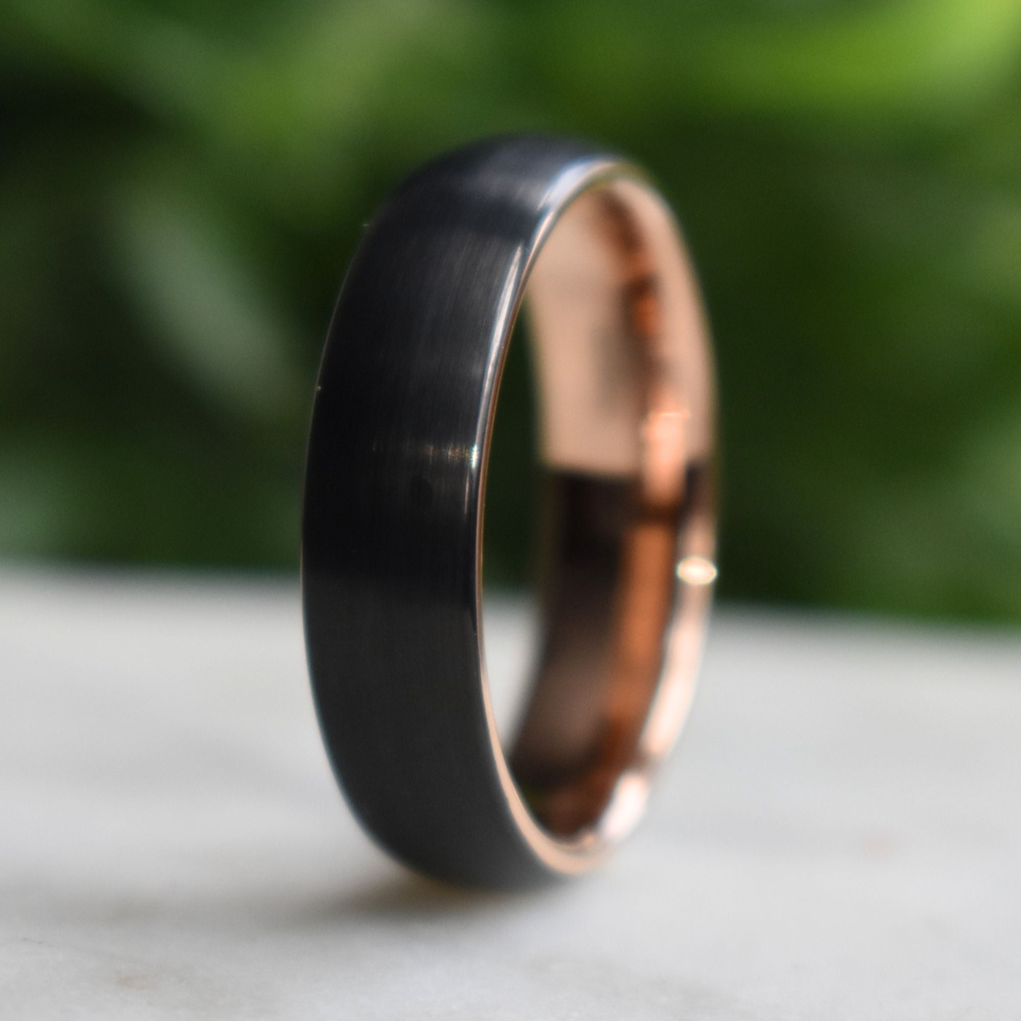 Black Brushed Tungsten 6mm Ring with Rose Gold Band - Tungsten Titans