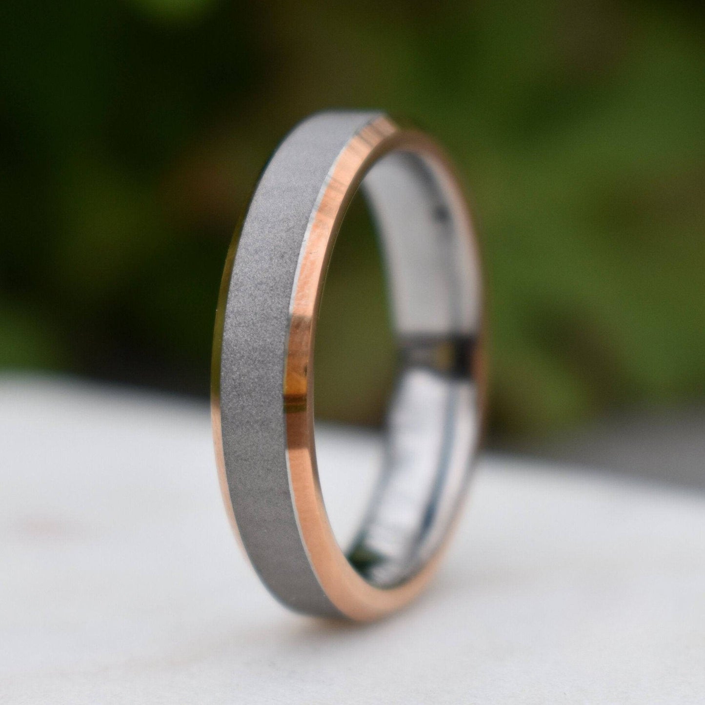 Tungsten 5mm Ring Brushed Silver with High Polished Rose Gold Edges - Tungsten Titans