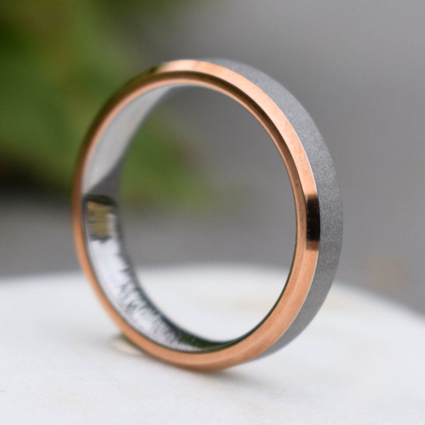 Tungsten 5mm Ring Brushed Silver with High Polished Rose Gold Edges - Tungsten Titans