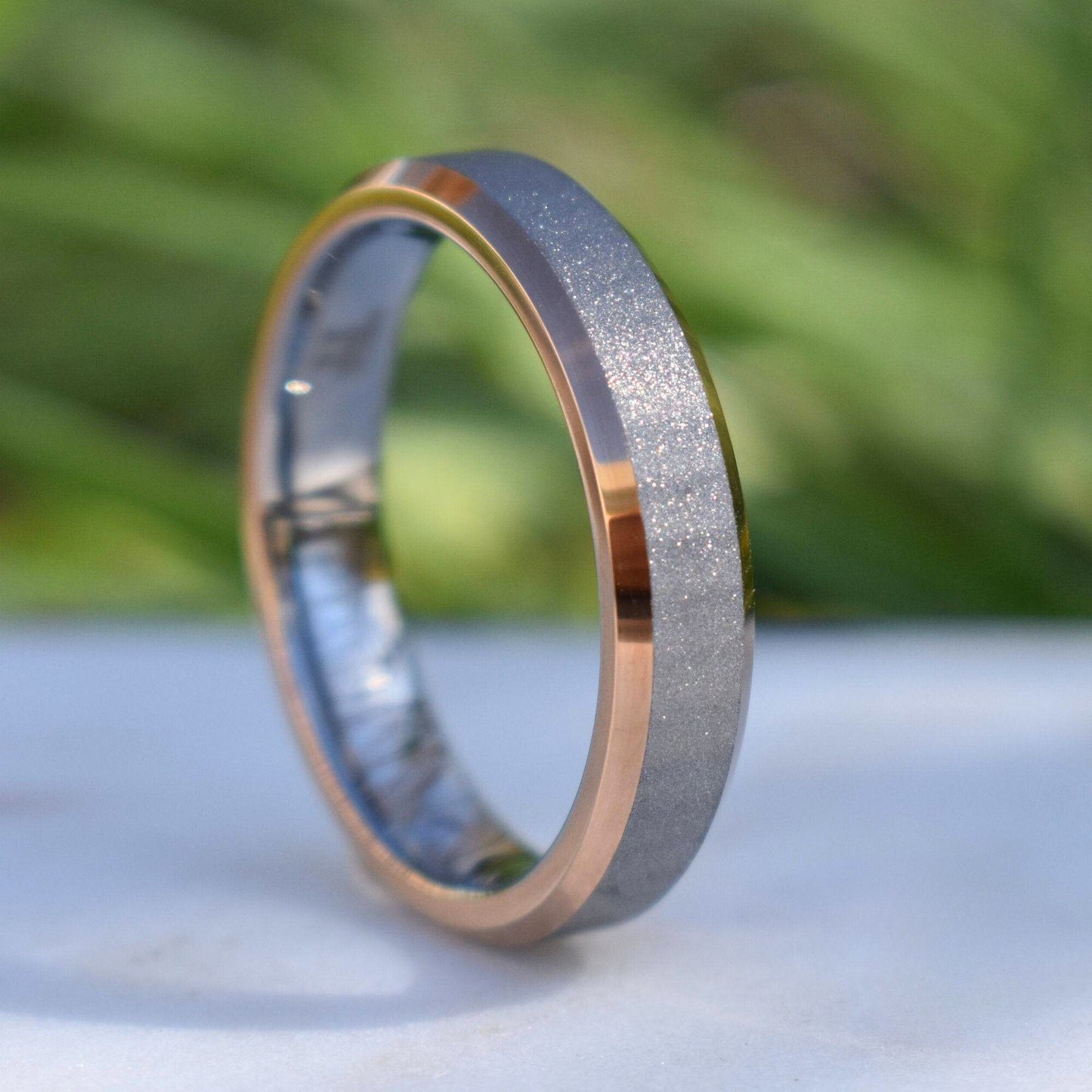 Tungsten 5mm Ring Brushed Silver with High Polished Rose Gold Edges - Tungsten Titans
