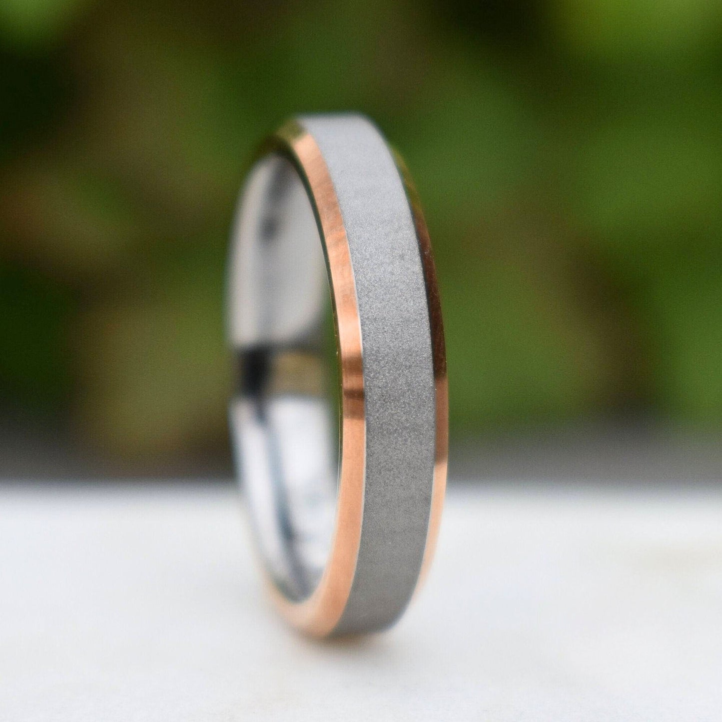 Tungsten 5mm Ring Brushed Silver with High Polished Rose Gold Edges - Tungsten Titans