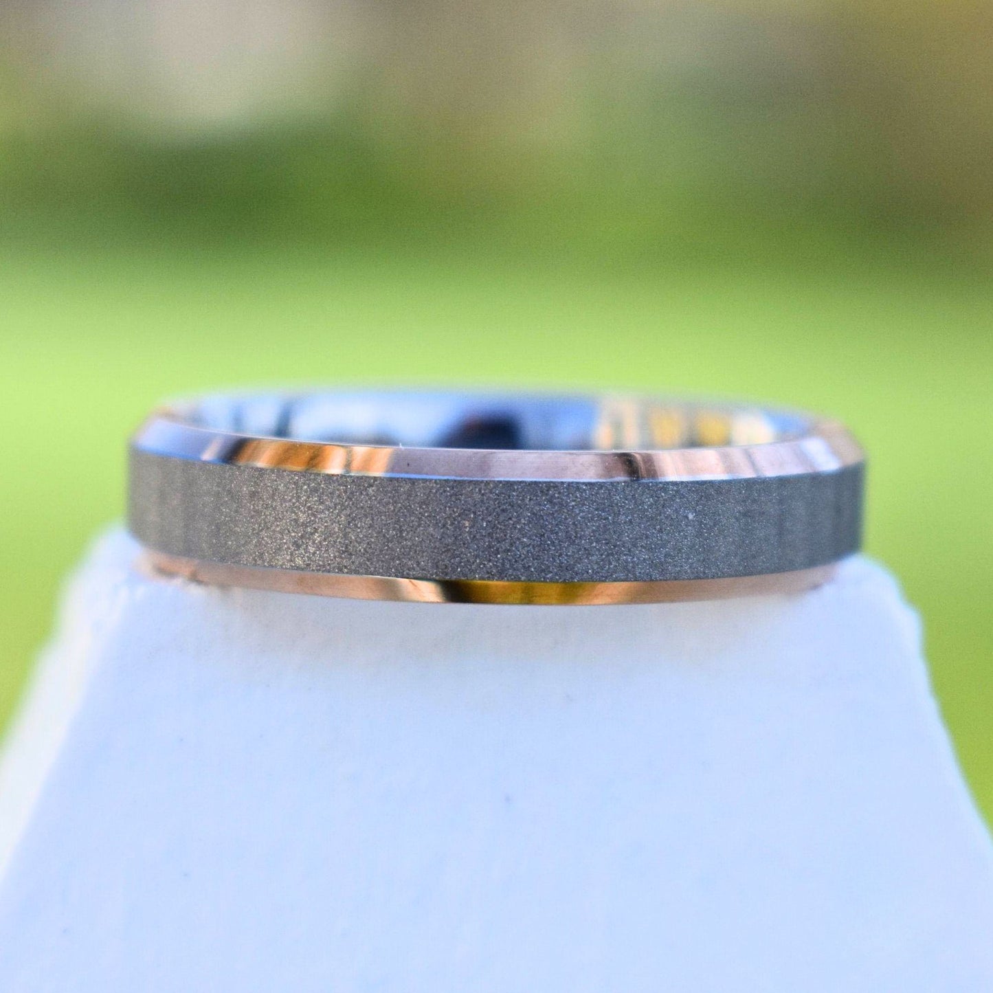 Tungsten 5mm Ring Brushed Silver with High Polished Rose Gold Edges - Tungsten Titans
