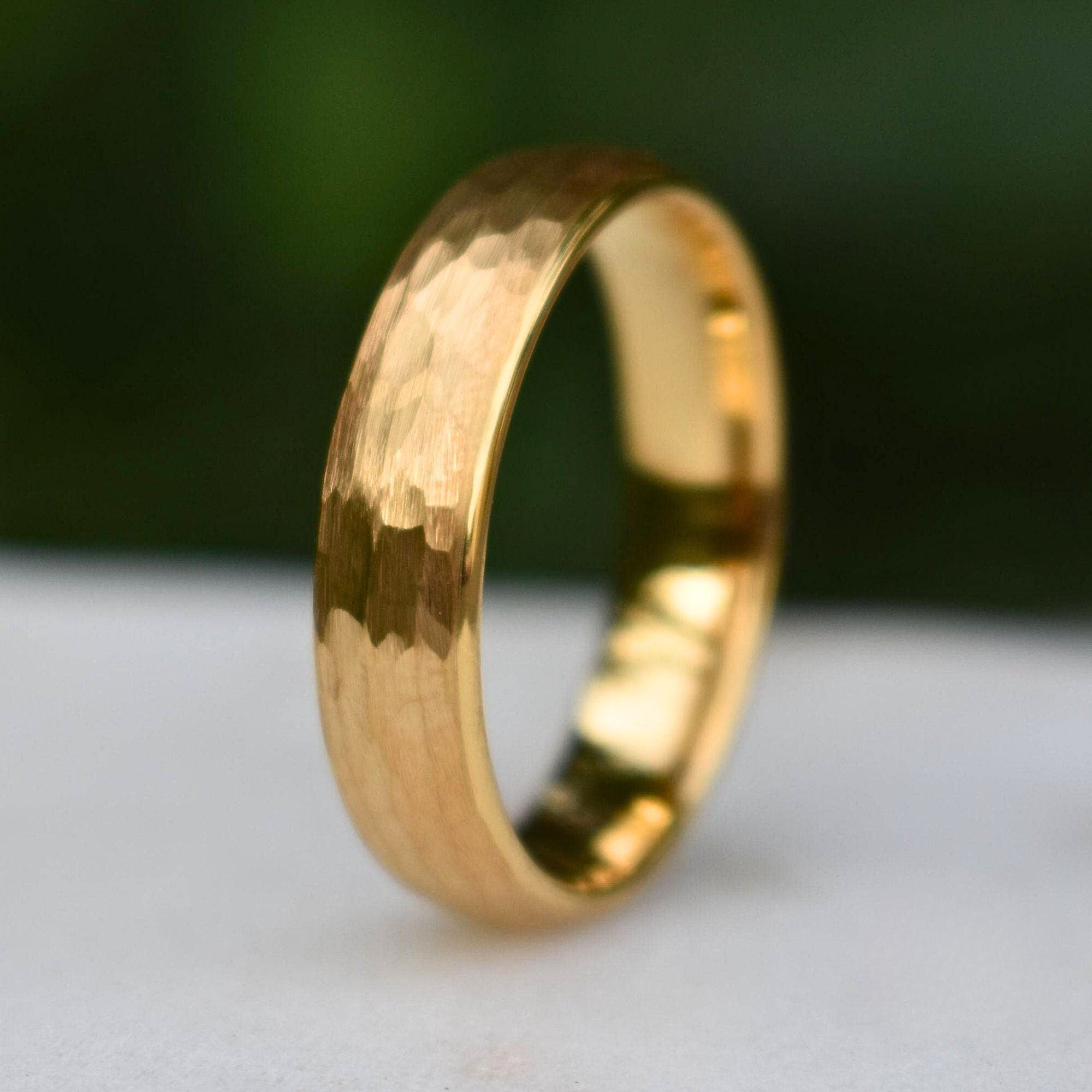 Tungsten 6mm Ring Hammered Gold with Comfort fit band - Tungsten Titans