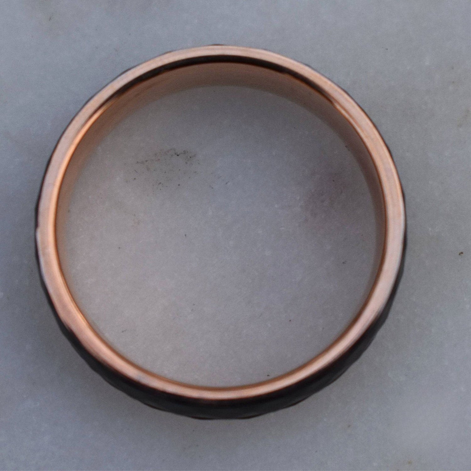 Hammered 8mm Black Tungsten Ring with Rose Gold Accent - Tungsten Titans