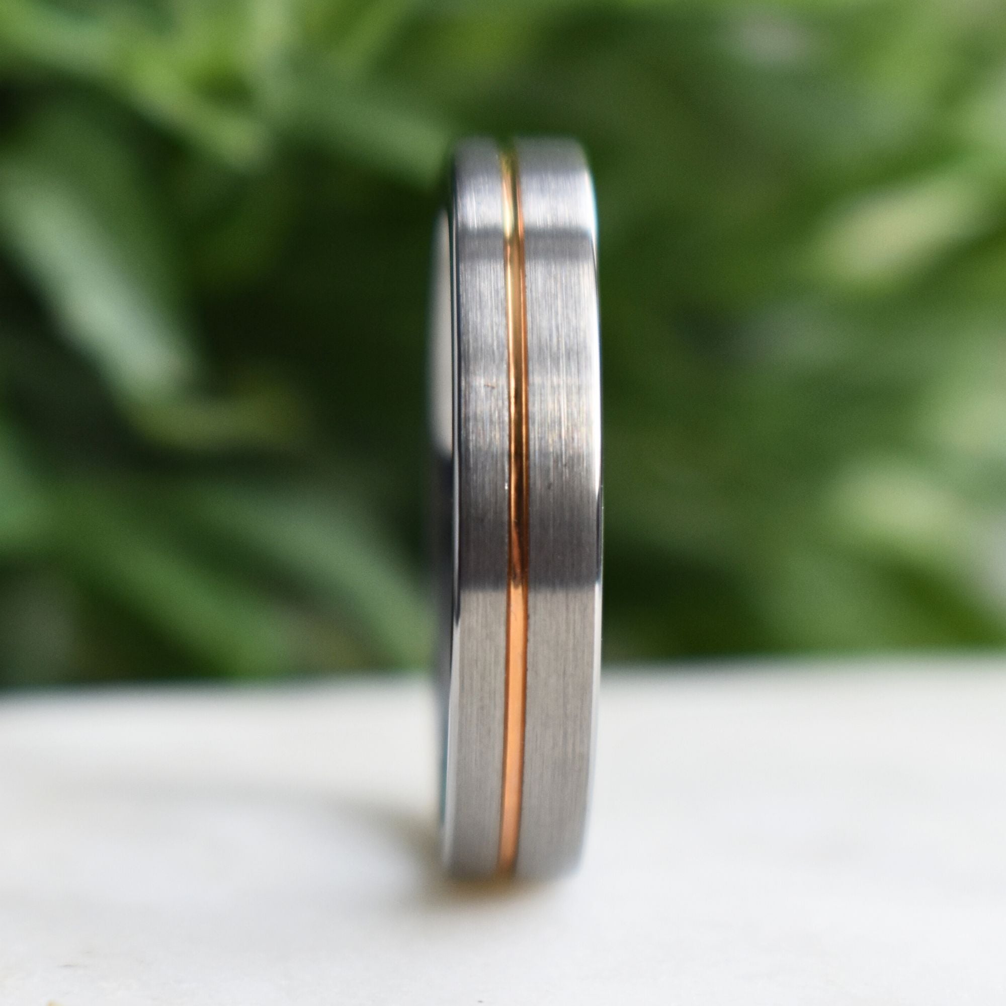 Tungsten Ring 5mm Brushed Silver with Rose Gold Stripe - Tungsten Titans