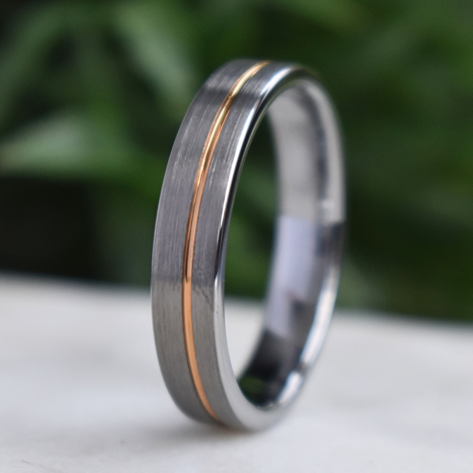 Tungsten Ring 5mm Brushed Silver with Rose Gold Stripe - Tungsten Titans