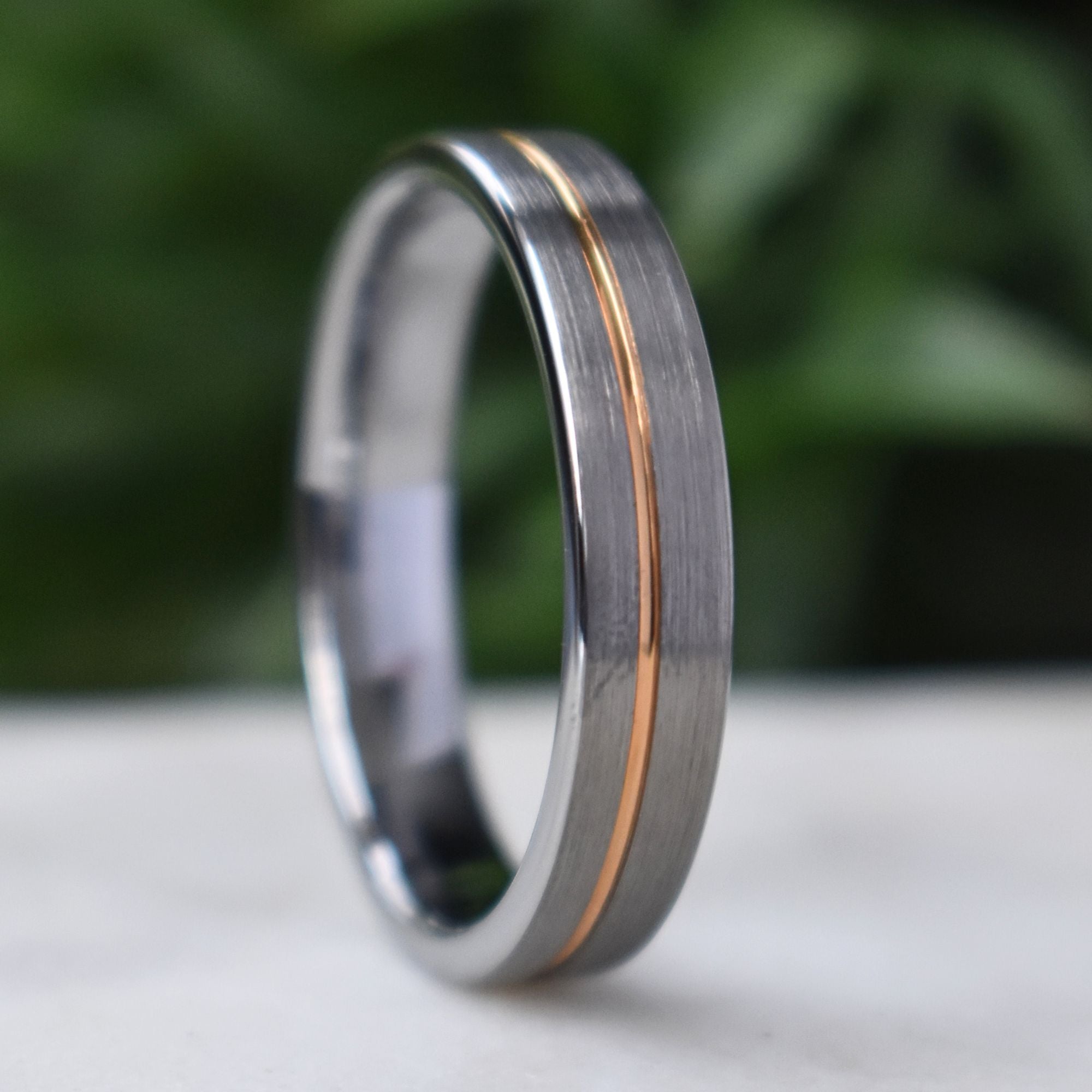 Tungsten Ring 5mm Brushed Silver with Rose Gold Stripe - Tungsten Titans
